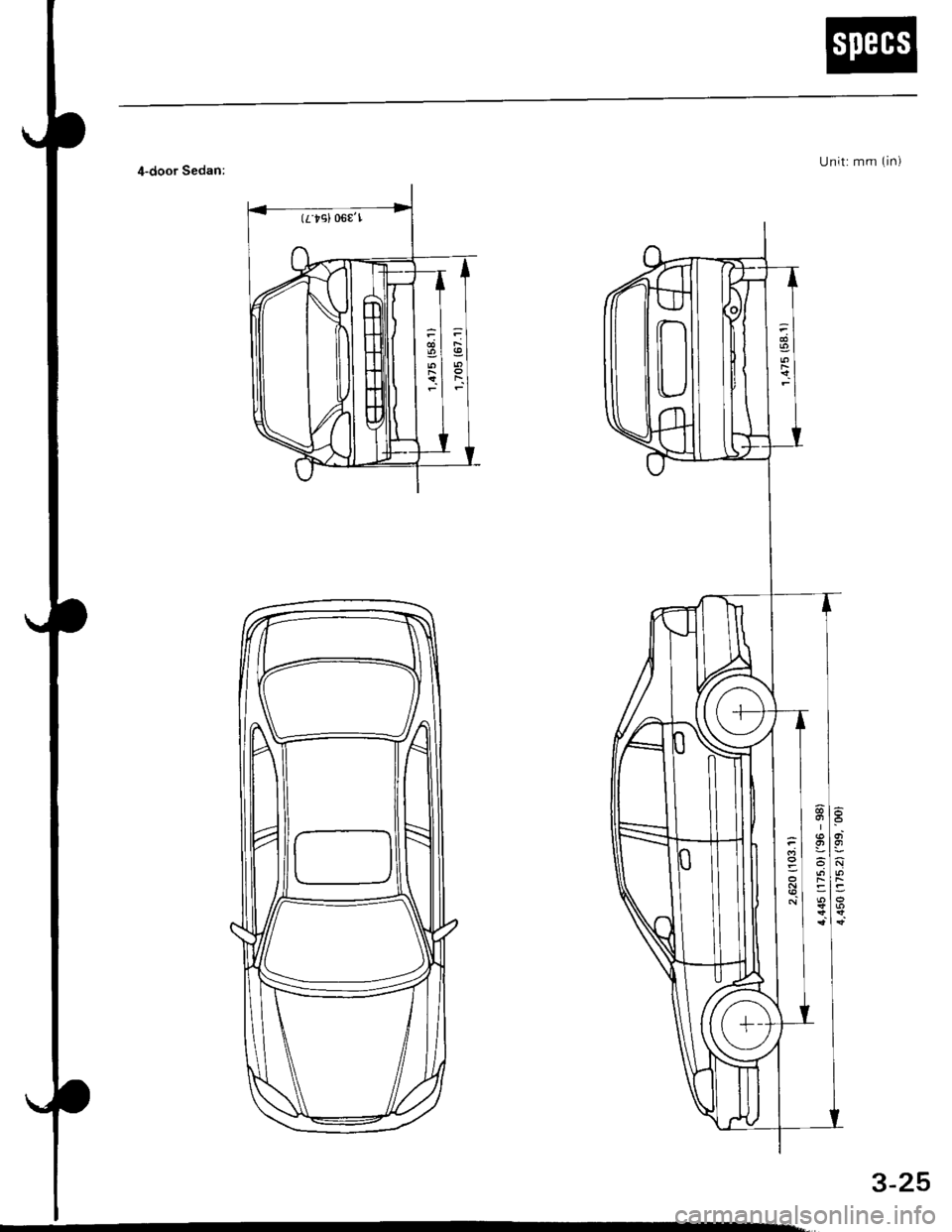 HONDA CIVIC 1998 6.G Repair Manual (rtsl 06€l
U nit: mm (in)4-door Sedan:
3-25 
