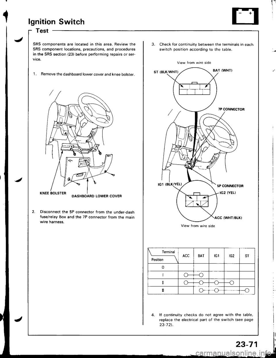 HONDA INTEGRA 1998 4.G Manual PDF 1lgnition Switch
Test
J
J
SRS components are located in this area. Review the
SRS component locations. precautions, and procedures
in the SRS section (23) before performing repairs or ser-
vtce.
I . HONDA INTEGRA 1998 4.G Manual PDF 1lgnition Switch
Test
J
J
SRS components are located in this area. Review the
SRS component locations. precautions, and procedures
in the SRS section (23) before performing repairs or ser-
vtce.
I .