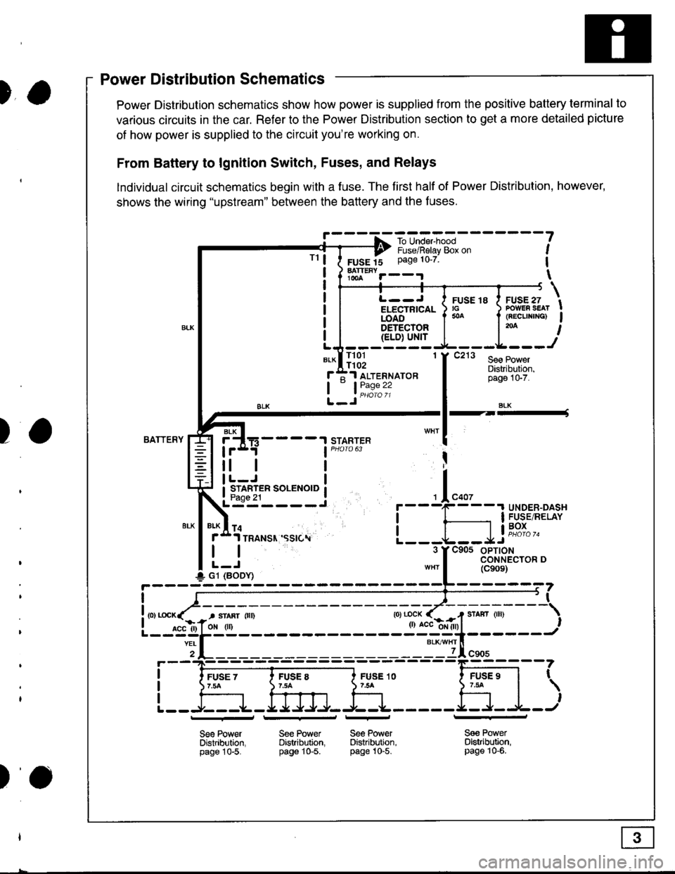 HONDA INTEGRA 1998 4.G Workshop Manual )o
)a
)wer IJrstnDullon Scnemallcs -
Power Distribution schematics show how power is supplied from the positive battery terminal to
various circuits in the car. Refer to the Power Distribution section HONDA INTEGRA 1998 4.G Workshop Manual )o
)a
)wer IJrstnDullon Scnemallcs -
Power Distribution schematics show how power is supplied from the positive battery terminal to
various circuits in the car. Refer to the Power Distribution section