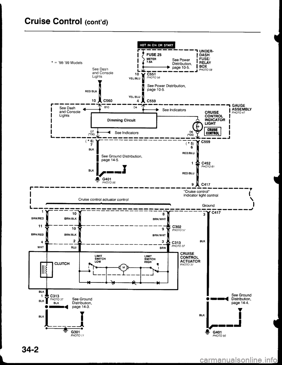 HONDA INTEGRA 1998 4.G Workshop Manual Cruise Control (contd)
.I UNDER-
* = 98-99 lvlodels
DASHFUSE/RELAYBOX
T
!
l
L10YEUBLU
YEL/BLU
See Dashand ConsoleLights
See IndicatorsGAUGEASSEMSLYCRUISECONTROL
"Cruise controlIndicator tght contro HONDA INTEGRA 1998 4.G Workshop Manual Cruise Control (contd)
.I UNDER-
* = 98-99 lvlodels
DASHFUSE/RELAYBOX
T
!
l
L10YEUBLU
YEL/BLU
See Dashand ConsoleLights
See IndicatorsGAUGEASSEMSLYCRUISECONTROL
"Cruise controlIndicator tght contro