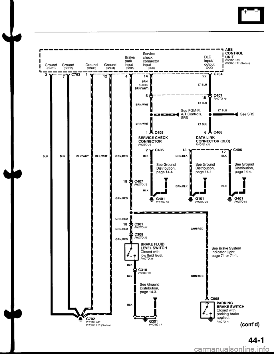 HONDA INTEGRA 1998 4.G Workshop Manual ________r 49sI Service I CONTROLBtaxel check DLC : UNIT
r?.:y" t F73il3"11,".o^,park connector inPUVGround Ground Ground Ground input inout outp$(GNo1) {GND2} (GND3) (cNo4) (FAfiK) {scs) (DLc)| (cNo1)