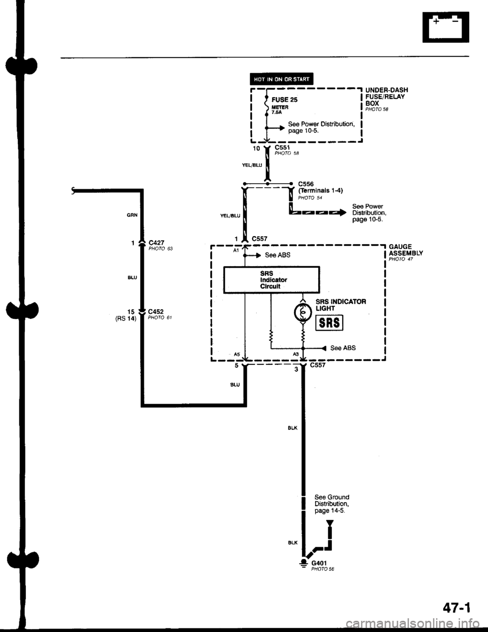 HONDA INTEGRA 1998 4.G Workshop Manual .----------H c556
f ----.|f (rerminals 1-4)
| | PHoro s4
i i se€ Power
"..,"., I 
rt.a-4 
il"J:i.,#:
i1 || cssTGAUGEASSEMBLY
c427
SFS INDICATOf,ltGltT
m
< See ASSI
I
c45215(RS 14)
-------J
47-1 