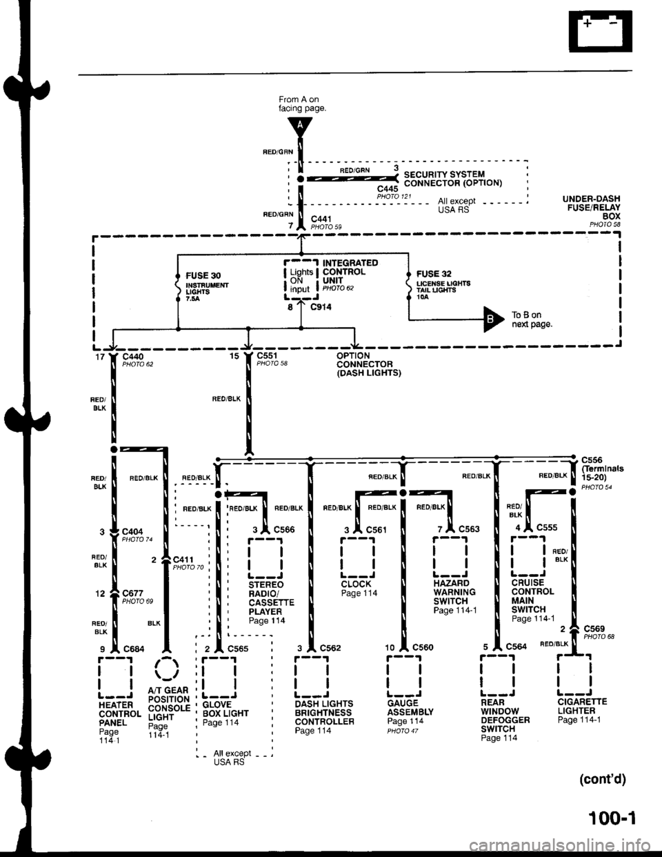 HONDA INTEGRA 1998 4.G User Guide UNDER-DASHFUSE/RELAYBOX
15 Y C551OPTIONCONNECTOR(DASH LTGHTS)
c440t7
FED/BLX
| | neor
| | sLK
CRUISECONTROLMAINswtTcHPage 114-1
".o "," ! . uu.*-[------]f 
----;
c4.4 li,irlffi",;:^l 
*Tf
-.l--,,il