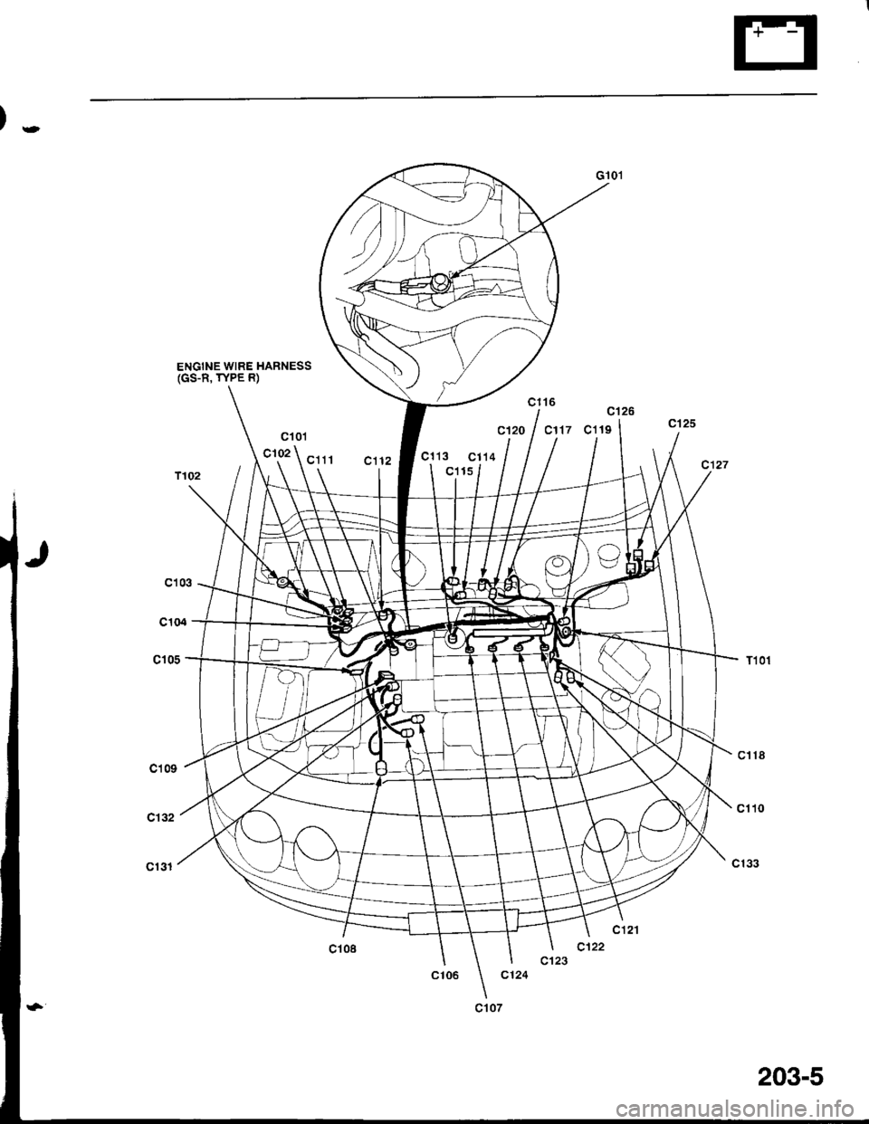HONDA INTEGRA 1998 4.G Workshop Manual )-,
ENGINE WIRE HARNESS(GS-R, TYPE R)
c101
c102
c1t6c126
cl17cl19
c113 C114
c115
C10i
c104
c105
203-5 HONDA INTEGRA 1998 4.G Workshop Manual )-,
ENGINE WIRE HARNESS(GS-R, TYPE R)
c101
c102
c1t6c126
cl17cl19
c113 C114
c115
C10i
c104
c105
203-5