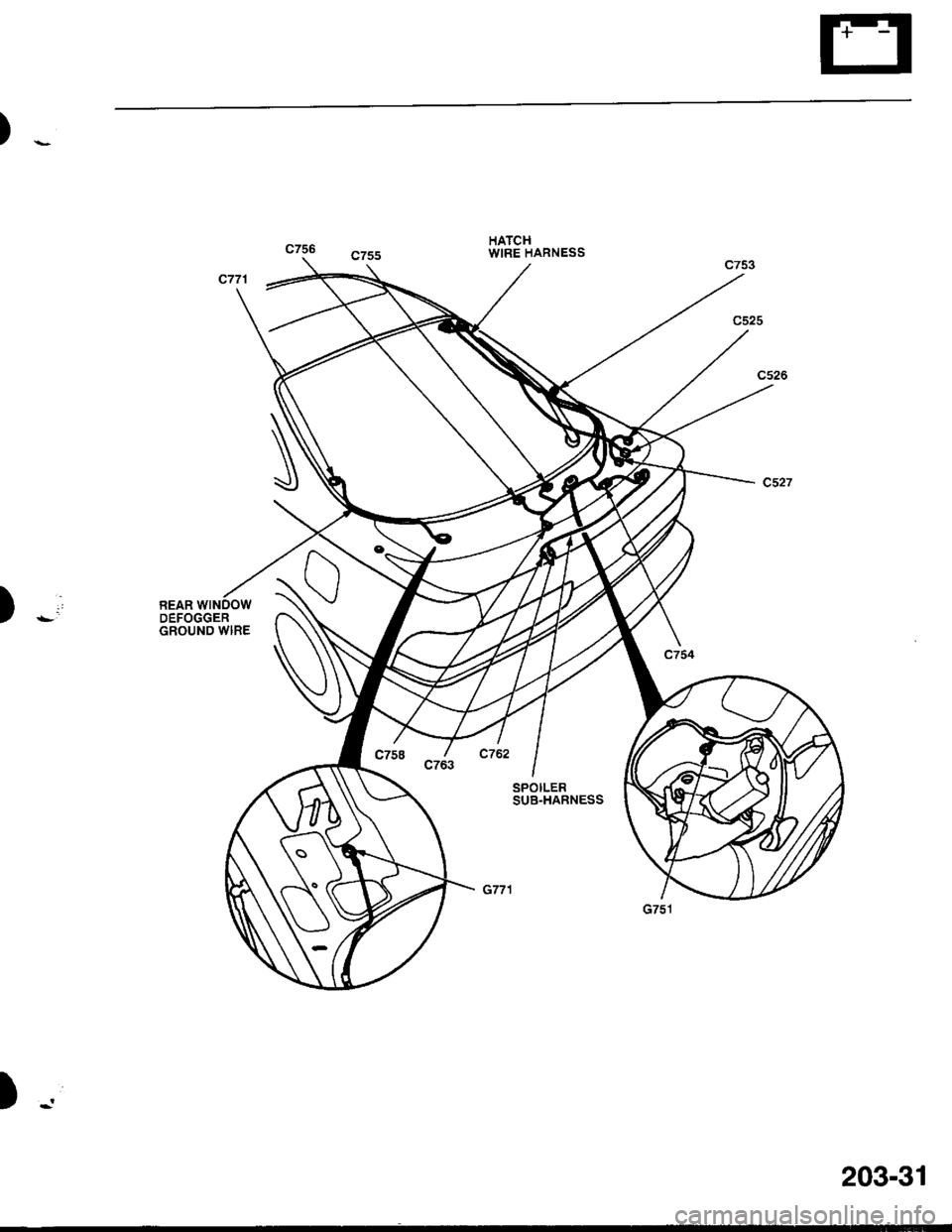 HONDA INTEGRA 1998 4.G Workshop Manual )_
) -,1
c756 cz5sHATCHWIRE HARNESS
REARDEFOGGERGROUND WIRE
SPOILERSUB"HARNESS
203-31 
