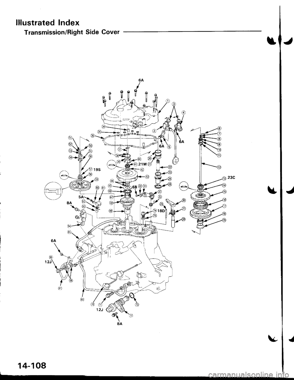 HONDA INTEGRA 1998 4.G Repair Manual lllustrated lndex
Transmission/Right Side Cover
6A
12J
3
lt
14-108
J HONDA INTEGRA 1998 4.G Repair Manual lllustrated lndex
Transmission/Right Side Cover
6A
12J
3
lt
14-108
J