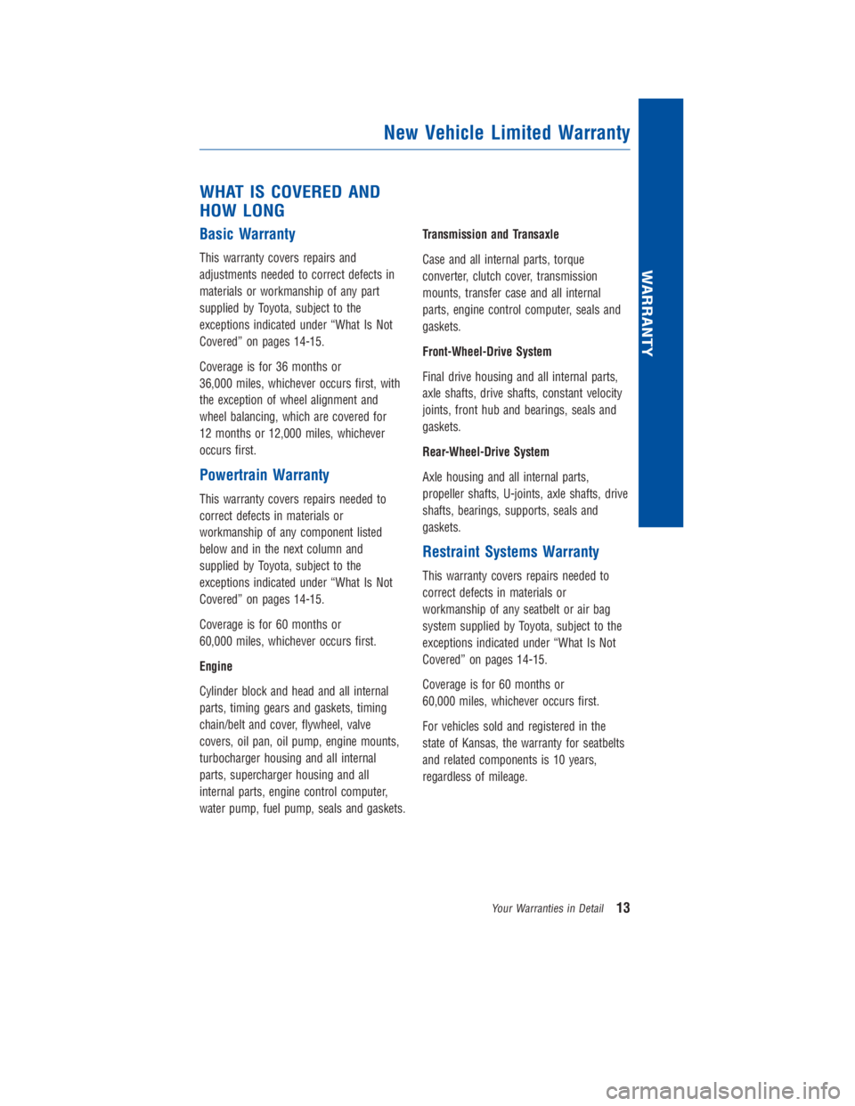 TOYOTA 4RUNNER 2018 Warranties & Maintenance Guides (in English) JOBNAME: 2878012-en-2018_4Run PAGE: 13 SESS: 4 OUTPUT: Fri Jul 7 10:35:59 2017
/InfoShareAuthorCODA/InfoShareAuthorCODA/TS_Warr_Maint/2878012-en-2018_4Runner.00505-18WMG-4RUN/TS_Warr_Maint_v1
WHAT IS TOYOTA 4RUNNER 2018 Warranties & Maintenance Guides (in English) JOBNAME: 2878012-en-2018_4Run PAGE: 13 SESS: 4 OUTPUT: Fri Jul 7 10:35:59 2017
/InfoShareAuthorCODA/InfoShareAuthorCODA/TS_Warr_Maint/2878012-en-2018_4Runner.00505-18WMG-4RUN/TS_Warr_Maint_v1
WHAT IS