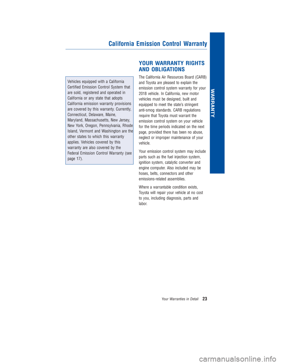 TOYOTA 4RUNNER 2018 Warranties & Maintenance Guides (in English) JOBNAME: 2878012-en-2018_4Run PAGE: 23 SESS: 4 OUTPUT: Fri Jul 7 10:35:59 2017
/InfoShareAuthorCODA/InfoShareAuthorCODA/TS_Warr_Maint/2878012-en-2018_4Runner.00505-18WMG-4RUN/TS_Warr_Maint_v1
Vehicles TOYOTA 4RUNNER 2018 Warranties & Maintenance Guides (in English) JOBNAME: 2878012-en-2018_4Run PAGE: 23 SESS: 4 OUTPUT: Fri Jul 7 10:35:59 2017
/InfoShareAuthorCODA/InfoShareAuthorCODA/TS_Warr_Maint/2878012-en-2018_4Runner.00505-18WMG-4RUN/TS_Warr_Maint_v1
Vehicles