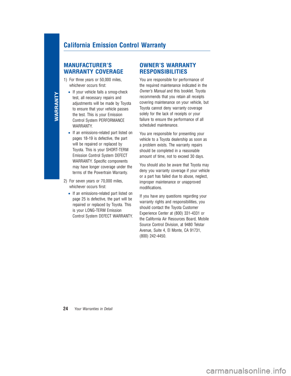 TOYOTA 4RUNNER 2018  Warranties & Maintenance Guides (in English) JOBNAME: 2878012-en-2018_4Run PAGE: 24 SESS: 4 OUTPUT: Fri Jul 7 10:35:59 2017
/InfoShareAuthorCODA/InfoShareAuthorCODA/TS_Warr_Maint/2878012-en-2018_4Runner.00505-18WMG-4RUN/TS_Warr_Maint_v1
MANUFACT