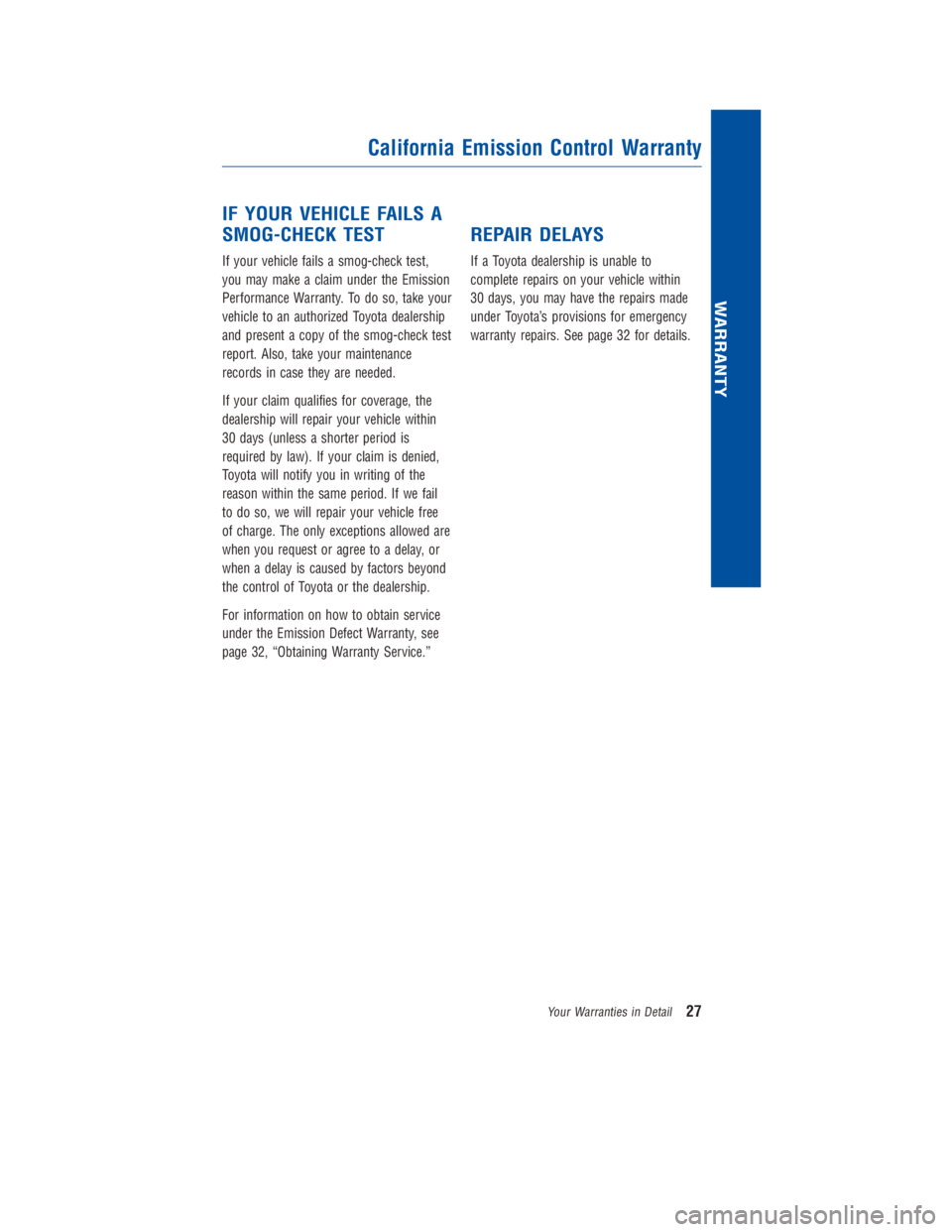 TOYOTA 4RUNNER 2018 Warranties & Maintenance Guides (in English) JOBNAME: 2878012-en-2018_4Run PAGE: 27 SESS: 4 OUTPUT: Fri Jul 7 10:35:59 2017
/InfoShareAuthorCODA/InfoShareAuthorCODA/TS_Warr_Maint/2878012-en-2018_4Runner.00505-18WMG-4RUN/TS_Warr_Maint_v1
IF YOUR TOYOTA 4RUNNER 2018 Warranties & Maintenance Guides (in English) JOBNAME: 2878012-en-2018_4Run PAGE: 27 SESS: 4 OUTPUT: Fri Jul 7 10:35:59 2017
/InfoShareAuthorCODA/InfoShareAuthorCODA/TS_Warr_Maint/2878012-en-2018_4Runner.00505-18WMG-4RUN/TS_Warr_Maint_v1
IF YOUR