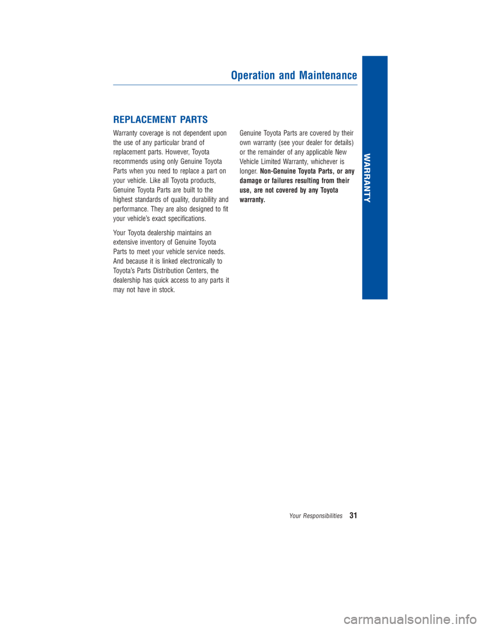 TOYOTA 4RUNNER 2018 Warranties & Maintenance Guides (in English) JOBNAME: 2878012-en-2018_4Run PAGE: 31 SESS: 4 OUTPUT: Fri Jul 7 10:35:59 2017
/InfoShareAuthorCODA/InfoShareAuthorCODA/TS_Warr_Maint/2878012-en-2018_4Runner.00505-18WMG-4RUN/TS_Warr_Maint_v1
REPLACEM TOYOTA 4RUNNER 2018 Warranties & Maintenance Guides (in English) JOBNAME: 2878012-en-2018_4Run PAGE: 31 SESS: 4 OUTPUT: Fri Jul 7 10:35:59 2017
/InfoShareAuthorCODA/InfoShareAuthorCODA/TS_Warr_Maint/2878012-en-2018_4Runner.00505-18WMG-4RUN/TS_Warr_Maint_v1
REPLACEM
