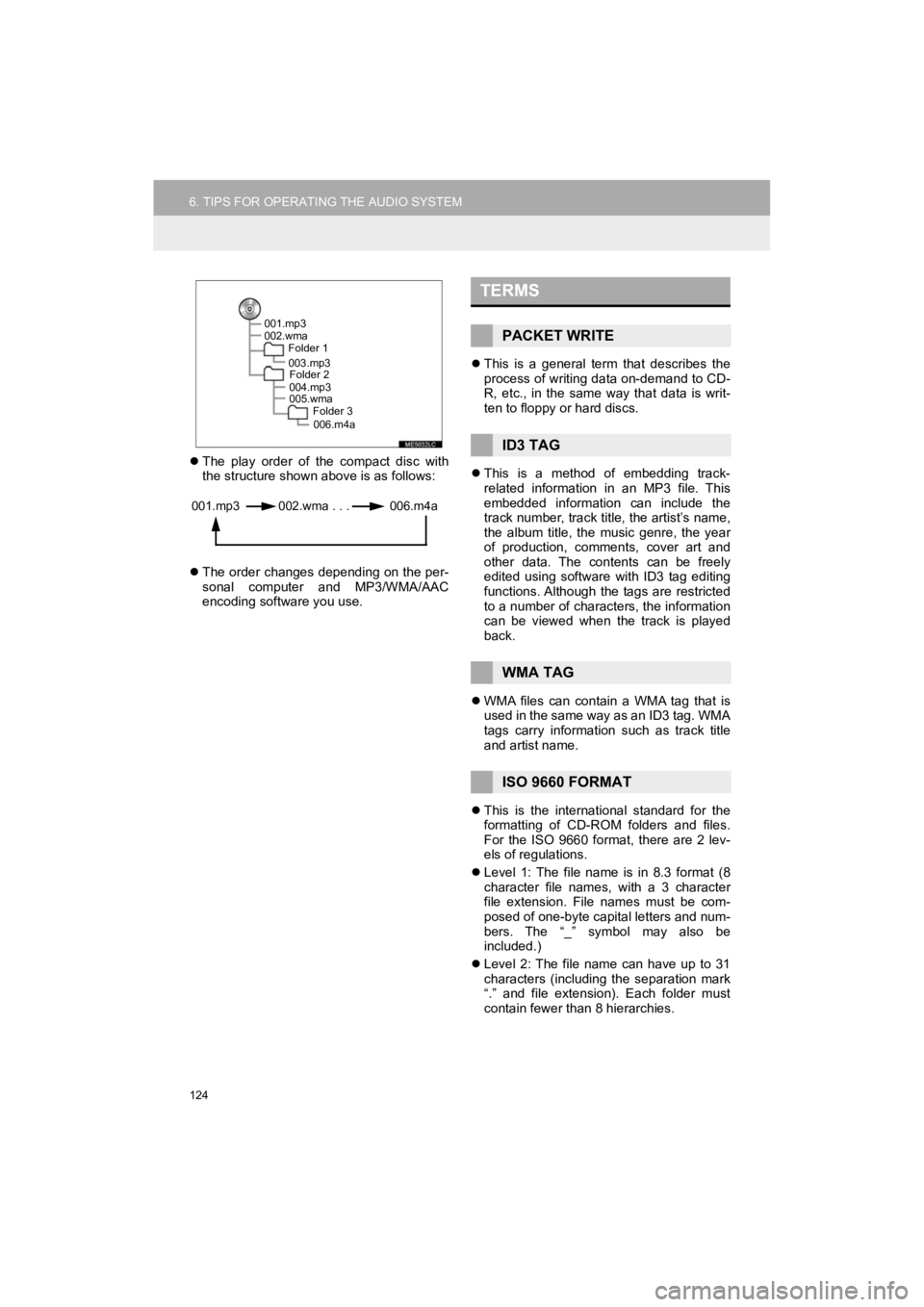 TOYOTA 4RUNNER 2019 Accessories, Audio & Navigation (in English) 124
6. TIPS FOR OPERATING THE AUDIO SYSTEM
4RUNNER_Navi_U
The play order of the compact disc with
the structure shown above is as follows:
The order changes depending on the per-
sonal TOYOTA 4RUNNER 2019 Accessories, Audio & Navigation (in English) 124
6. TIPS FOR OPERATING THE AUDIO SYSTEM
4RUNNER_Navi_U
The play order of the compact disc with
the structure shown above is as follows:
The order changes depending on the per-
sonal