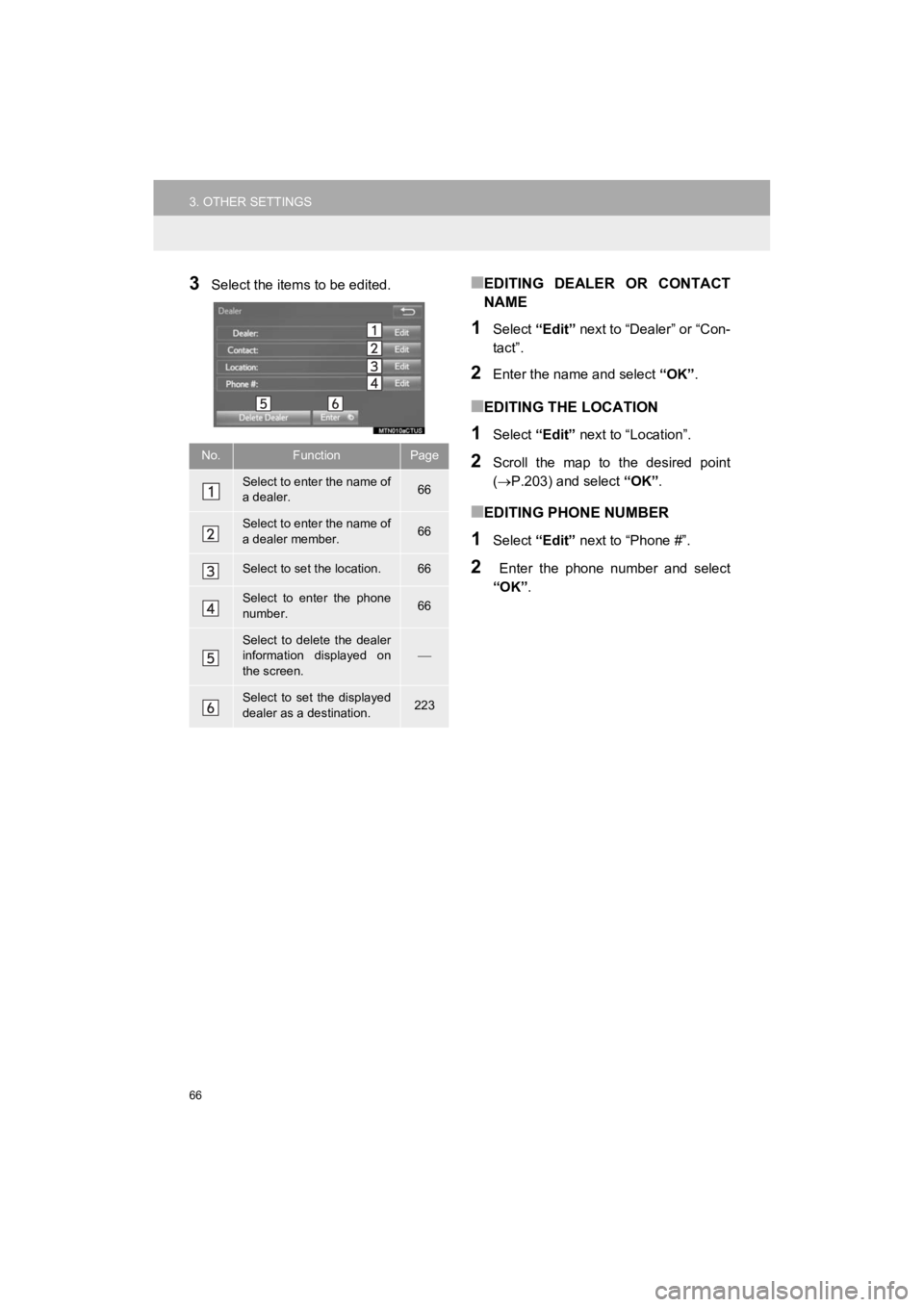 TOYOTA 4RUNNER 2019 Accessories, Audio & Navigation (in English) 66
3. OTHER SETTINGS
4RUNNER_Navi_U
3Select the items to be edited.■EDITING DEALER OR CONTACT
NAME
1Select “Edit” next to “Dealer” or “Con-
tact”.
2Enter the name and select “OK” TOYOTA 4RUNNER 2019 Accessories, Audio & Navigation (in English) 66
3. OTHER SETTINGS
4RUNNER_Navi_U
3Select the items to be edited.■EDITING DEALER OR CONTACT
NAME
1Select “Edit” next to “Dealer” or “Con-
tact”.
2Enter the name and select “OK”