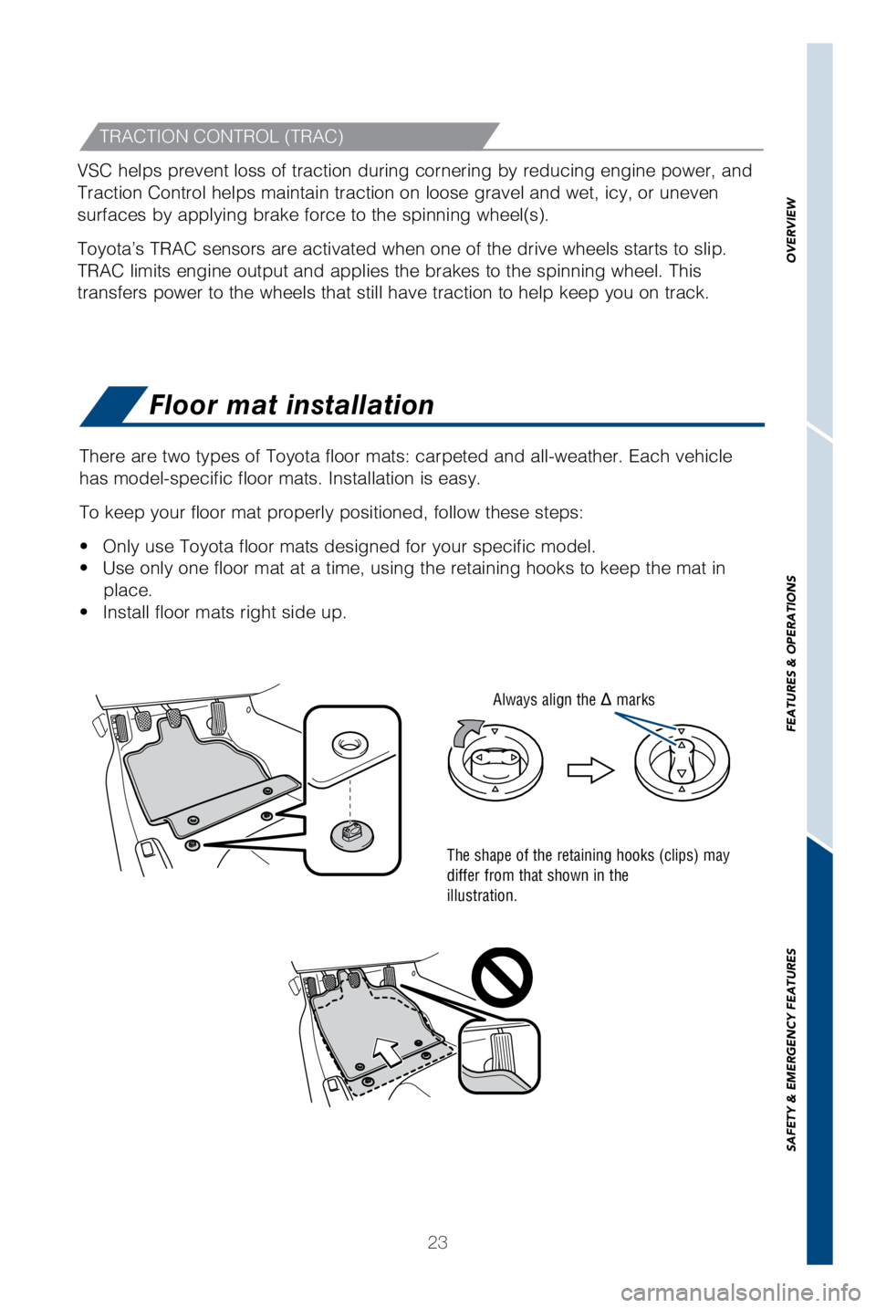 TOYOTA GT86 2018 (in English) Owners Manual 23
VSC helps prevent loss of traction during cornering by reducing engine p\
ower, and
Traction Control helps maintain traction on loose gravel and wet, icy, o\
r uneven
surfaces by applying brake f TOYOTA GT86 2018 (in English) Owners Manual 23
VSC helps prevent loss of traction during cornering by reducing engine p\
ower, and
Traction Control helps maintain traction on loose gravel and wet, icy, o\
r uneven
surfaces by applying brake f