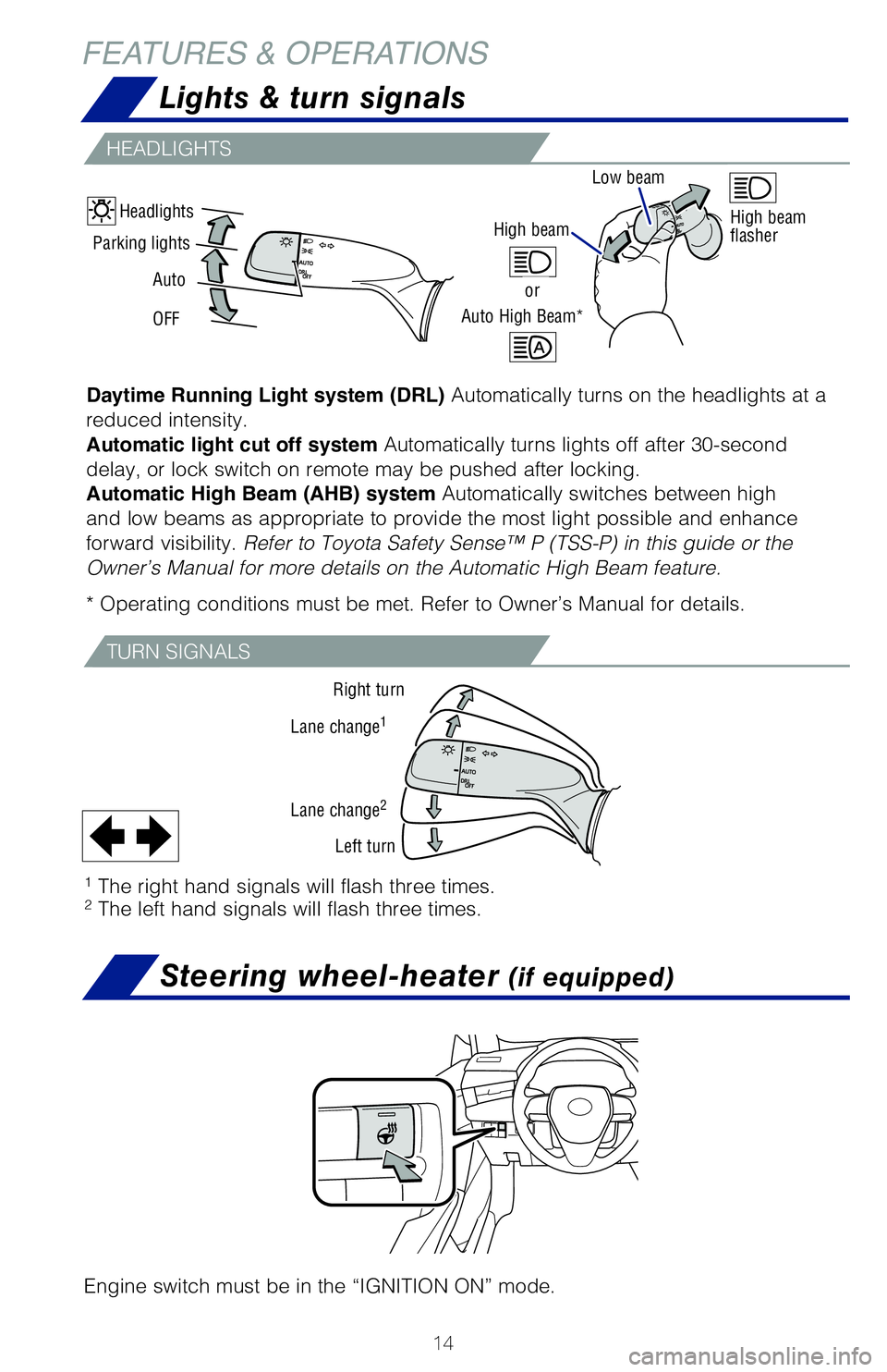 TOYOTA AVALON 2019 (in English) User Guide 14
FEATURES & OPERATIONS
Refer to the Owner’s Manual for more settings and customizable featur\
es.
IndicatorsMenu icons
Push MID control switches to view or change information in the following\
:
R TOYOTA AVALON 2019 (in English) User Guide 14
FEATURES & OPERATIONS
Refer to the Owner’s Manual for more settings and customizable featur\
es.
IndicatorsMenu icons
Push MID control switches to view or change information in the following\
:
R