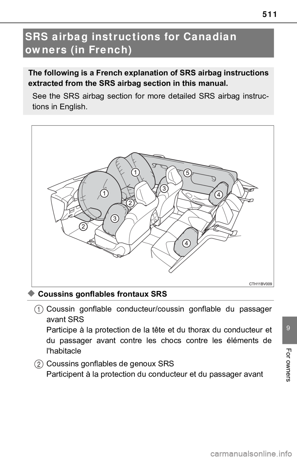 TOYOTA AVALON 2020 Owners Manual (in English) 511
9
For owners
◆Coussins gonflables frontaux SRSCoussin gonflable conducteur/c oussin gonflable du passager
avant SRS
Participe à la protection de la tête et du thorax du conducteur et
du TOYOTA AVALON 2020 Owners Manual (in English) 511
9
For owners
◆Coussins gonflables frontaux SRSCoussin gonflable conducteur/c oussin gonflable du passager
avant SRS
Participe à la protection de la tête et du thorax du conducteur et
du