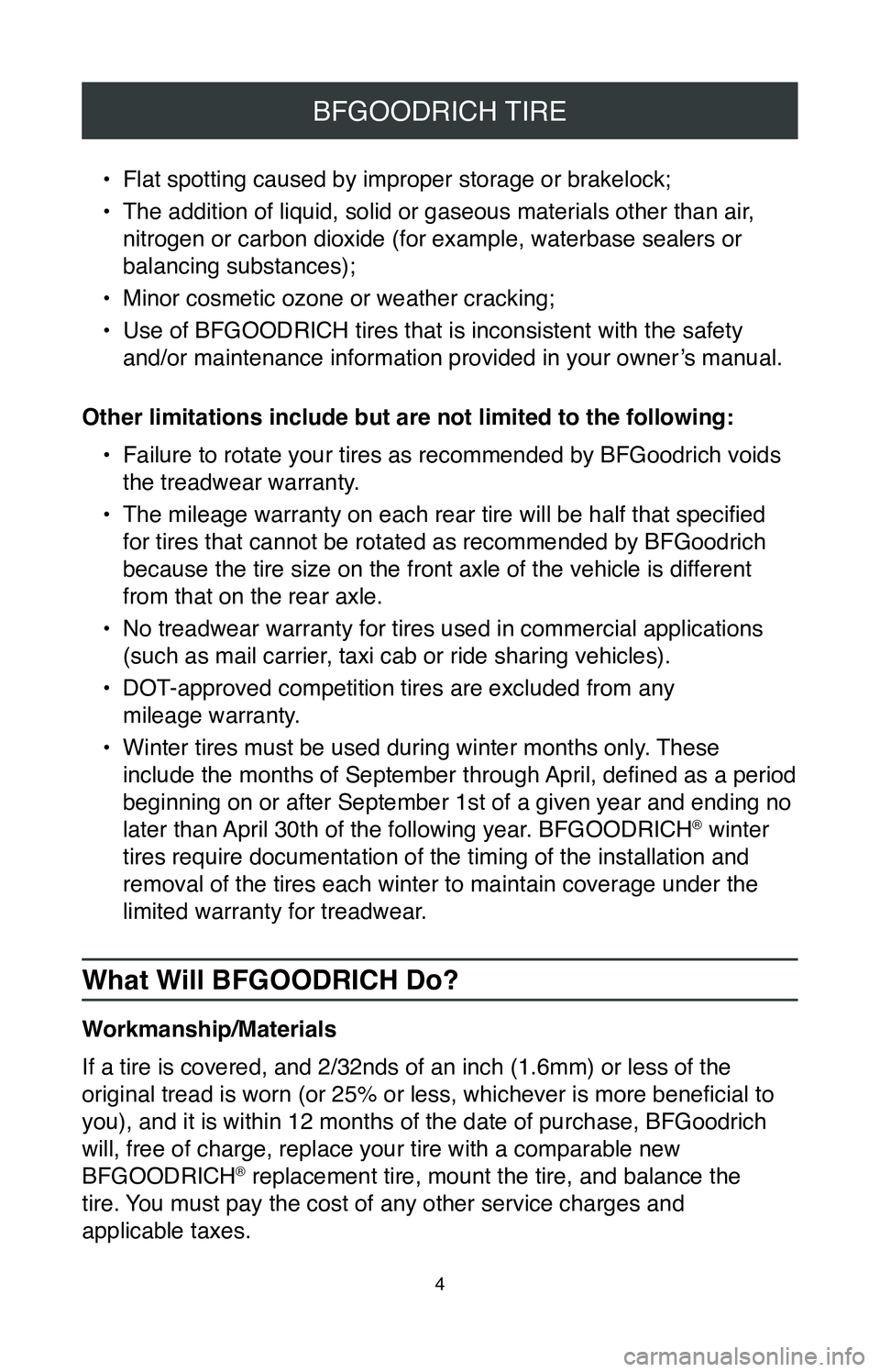 TOYOTA AVALON 2020  Warranties & Maintenance Guides (in English) 4
BFGOODRICH TIRE
