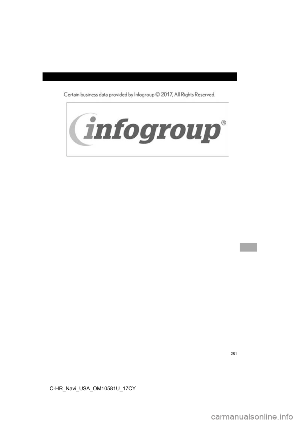 TOYOTA C-HR 2019 Accessories, Audio & Navigation (in English) 281
C-HR_Navi_USA_OM10581U_17CY TOYOTA C-HR 2019 Accessories, Audio & Navigation (in English) 281
C-HR_Navi_USA_OM10581U_17CY