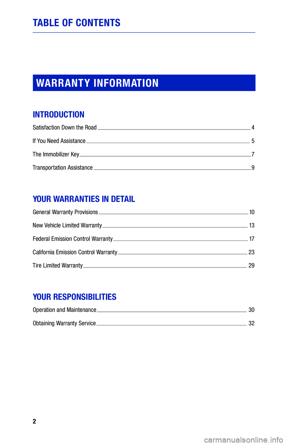 TOYOTA C-HR 2021  Warranties & Maintenance Guides (in English) 2
TABLE OF CONTENTS
WARRANTY INFORMATION
INTRODUCTION
Satisfaction Down the Road  4
If You Need Assistance  5
The Immobilizer Key  7
Transportation Assistance  9
YOUR WARRANTIES IN DETAIL
General Warr