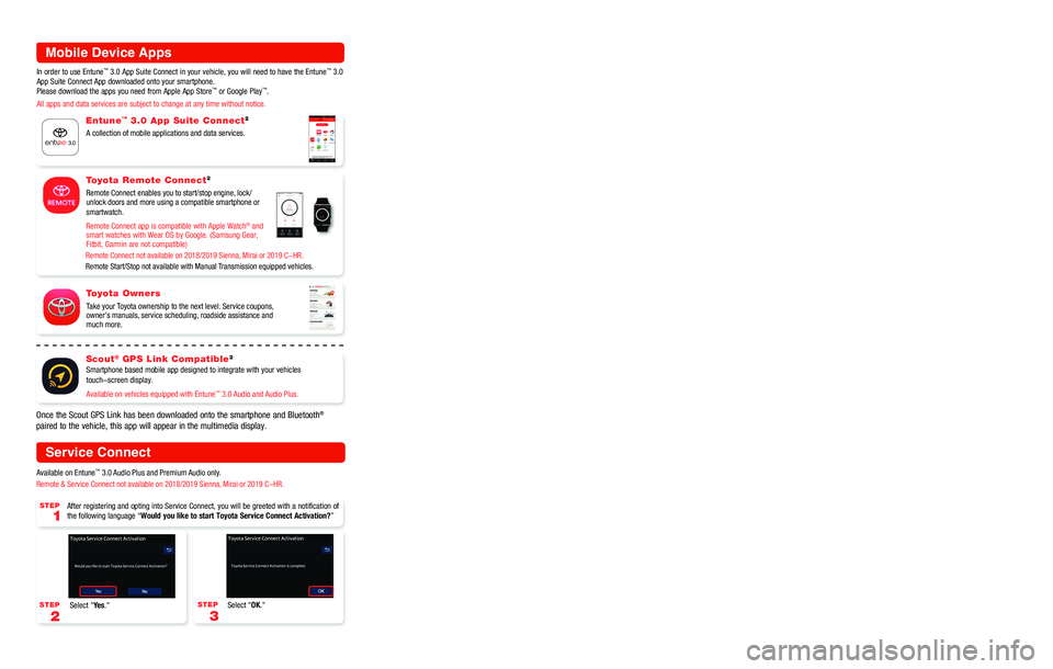 TOYOTA CAMRY 2019 Accessories, Audio & Navigation (in English) See the Navigation and Multimedia System Owner’s Manual for detailed \
information. You may also visit:
www.Toyota.com/entune where additional audio/multimedia resources and the Entune™ 3.0 Quick TOYOTA CAMRY 2019 Accessories, Audio & Navigation (in English) See the Navigation and Multimedia System Owner’s Manual for detailed \
information. You may also visit:
www.Toyota.com/entune where additional audio/multimedia resources and the Entune™ 3.0 Quick