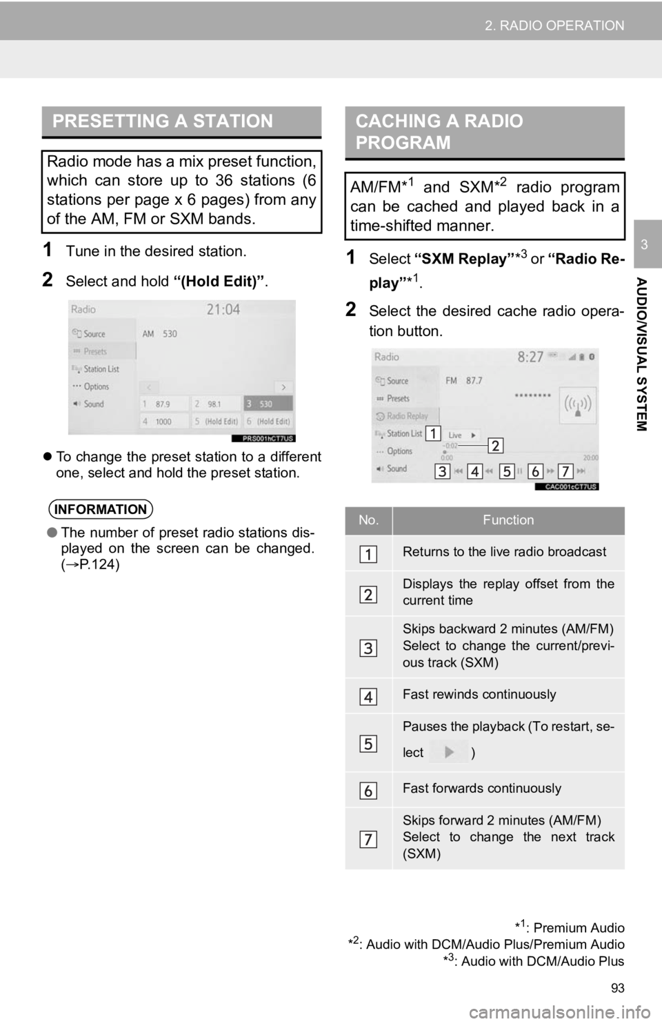 TOYOTA CAMRY 2020 Accessories, Audio & Navigation (in English) 93
2. RADIO OPERATION
AUDIO/VISUAL SYSTEM
31Tune in the desired station.
2Select and hold “(Hold Edit)”.
To change the preset station to a different
one, select and hold the preset station.
1Se TOYOTA CAMRY 2020 Accessories, Audio & Navigation (in English) 93
2. RADIO OPERATION
AUDIO/VISUAL SYSTEM
31Tune in the desired station.
2Select and hold “(Hold Edit)”.
To change the preset station to a different
one, select and hold the preset station.
1Se