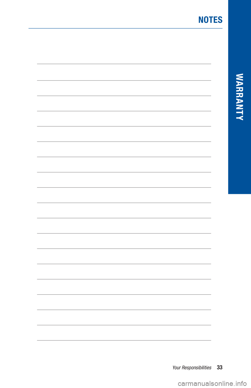 TOYOTA CAMRY 2020 Warranties & Maintenance Guides (in English) 33Your Responsibilities
WARR ANT Y
NOTES TOYOTA CAMRY 2020 Warranties & Maintenance Guides (in English) 33Your Responsibilities
WARR ANT Y
NOTES