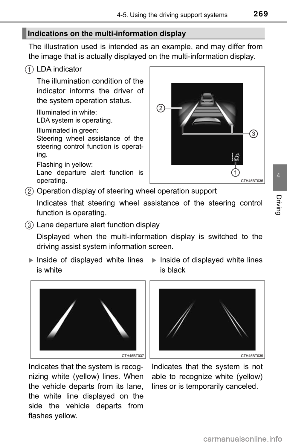 TOYOTA CAMRY HYBRID 2020 Owners Manual (in English) 2694-5. Using the driving support systems
4
Driving
The illustration used is intended as an example, and may differ from
the image that is actually display ed on the multi-information displa TOYOTA CAMRY HYBRID 2020 Owners Manual (in English) 2694-5. Using the driving support systems
4
Driving
The illustration used is intended as an example, and may differ from
the image that is actually display ed on the multi-information displa