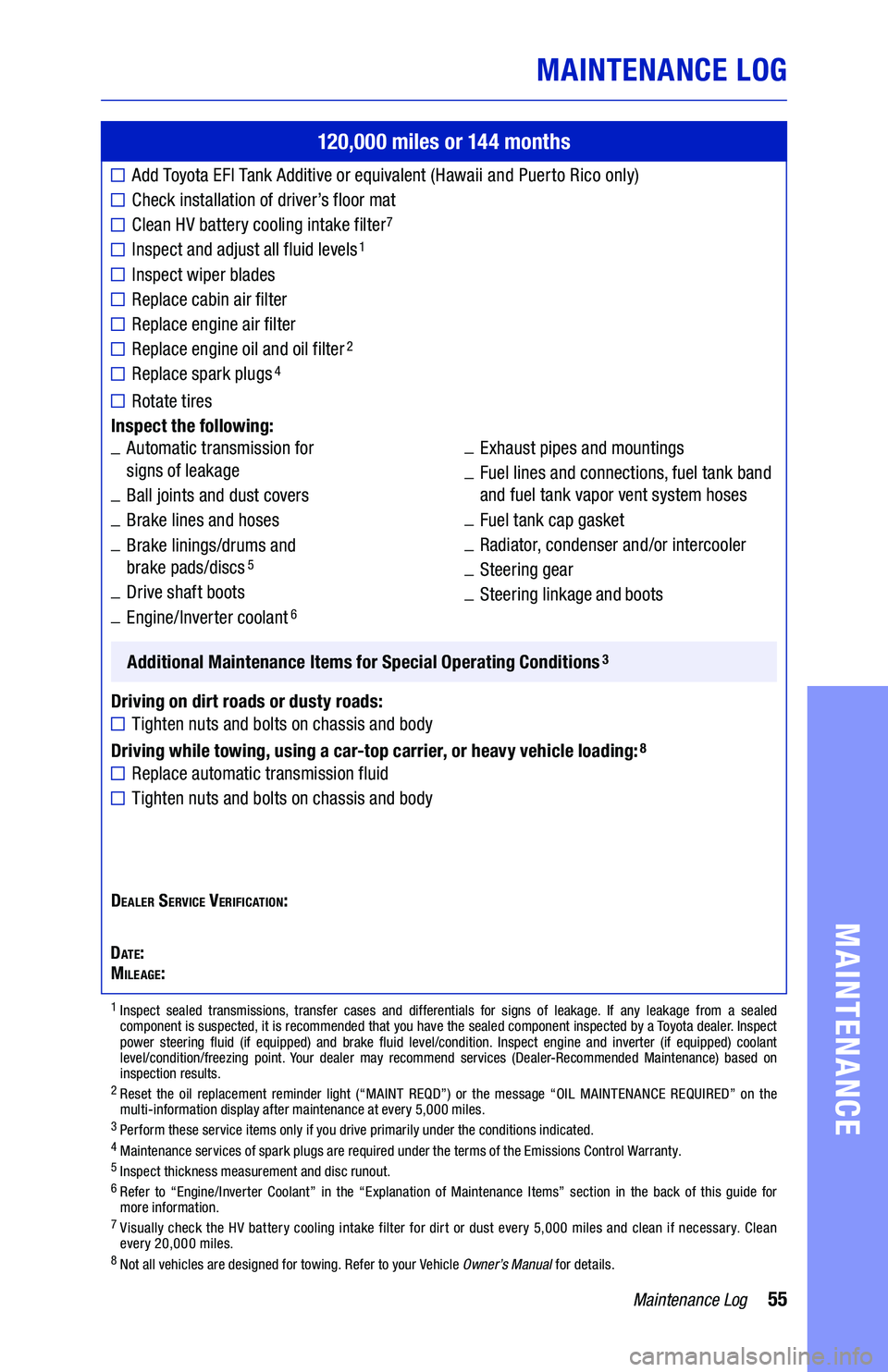 TOYOTA CAMRY HYBRID 2021  Warranties & Maintenance Guides (in English) MAINTENANCE LOG
	■
	■
	■
	■
	■
	■
	■
	■
	■
	■
	■
	■
	■
64436_19-TCS-14194_TXT.indd   5564436_19-TCS-14194_TXT.indd   558/20/20   2:56 PM8/20/20   2:56 PM 