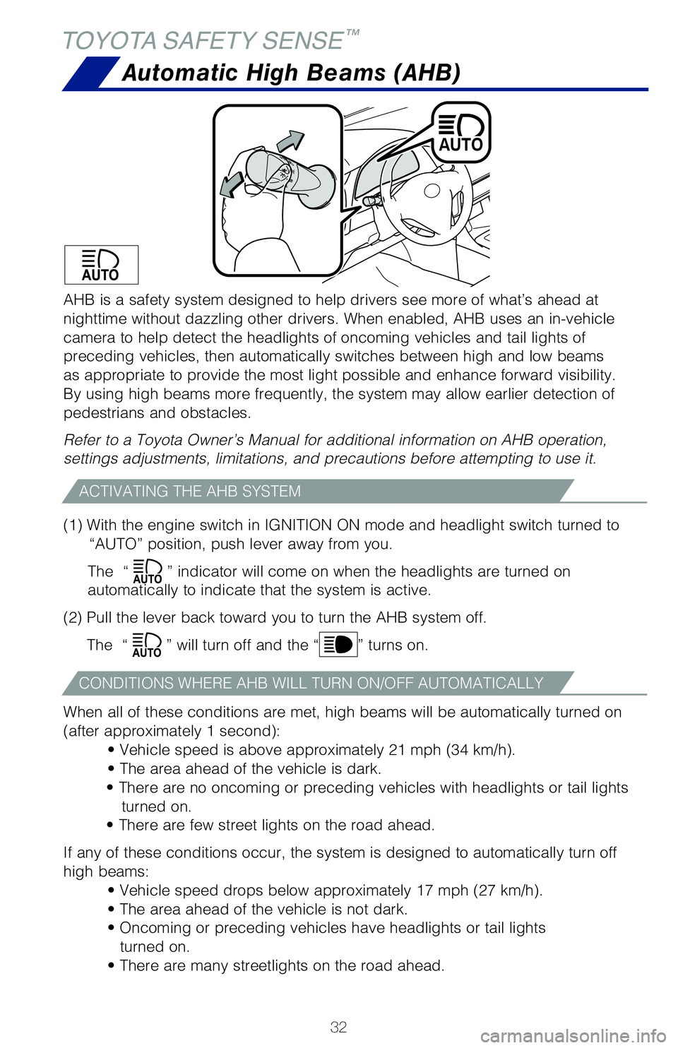 TOYOTA COROLLA 2018 (in English) Owners Guide 32
SAFETY & EMERGENCY FEATURES
NOTE: If a passenger’s seat belt is fully extended, then retracted even slightly,
the Automatic locking retractor (ALR) will prevent it from being re-extended
beyond TOYOTA COROLLA 2018 (in English) Owners Guide 32
SAFETY & EMERGENCY FEATURES
NOTE: If a passenger’s seat belt is fully extended, then retracted even slightly,
the Automatic locking retractor (ALR) will prevent it from being re-extended
beyond