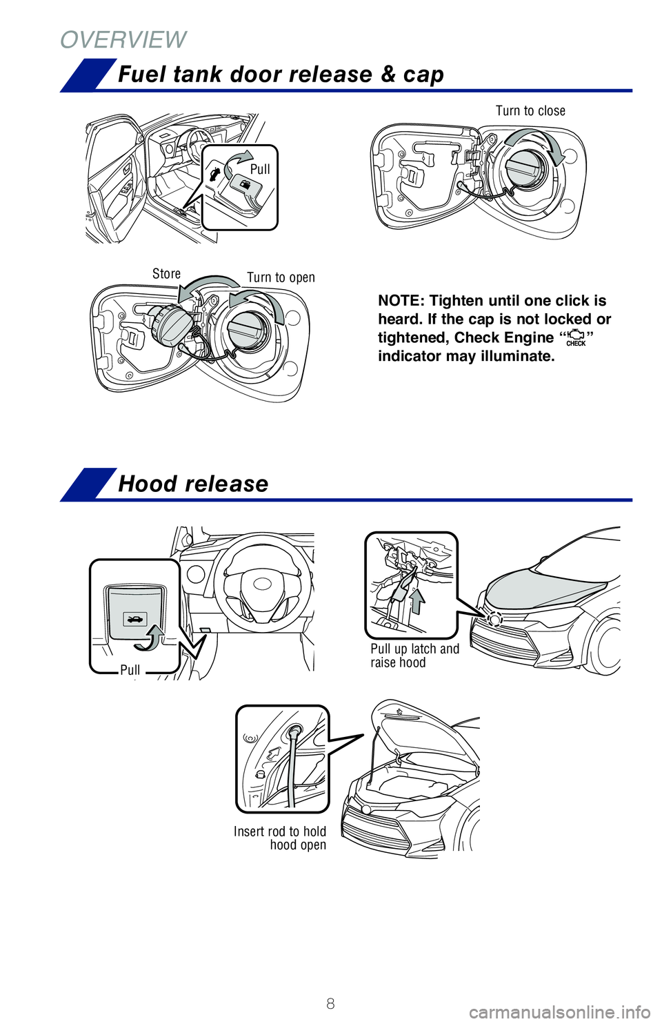 TOYOTA COROLLA 2018 Owners Manual (in English) 8
OVERVIEW
NOTE: Regularly scheduled maintenance, including oil changes, will help
extend the life of your vehicle and maintain performance. Please refer to the
“Warranty & Maintenance Guide.” TOYOTA COROLLA 2018 Owners Manual (in English) 8
OVERVIEW
NOTE: Regularly scheduled maintenance, including oil changes, will help
extend the life of your vehicle and maintain performance. Please refer to the
“Warranty & Maintenance Guide.”