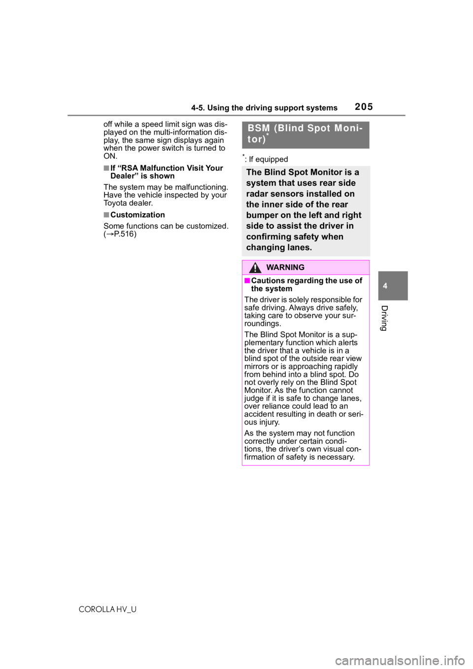TOYOTA COROLLA HYBRID 2020  Owners Manual (in English) 2054-5. Using the driving support systems
COROLLA HV_U
4
Driving
off while a speed  limit sign was dis-
played on the multi-information dis-
play, the same sign displays again 
when the power switch i