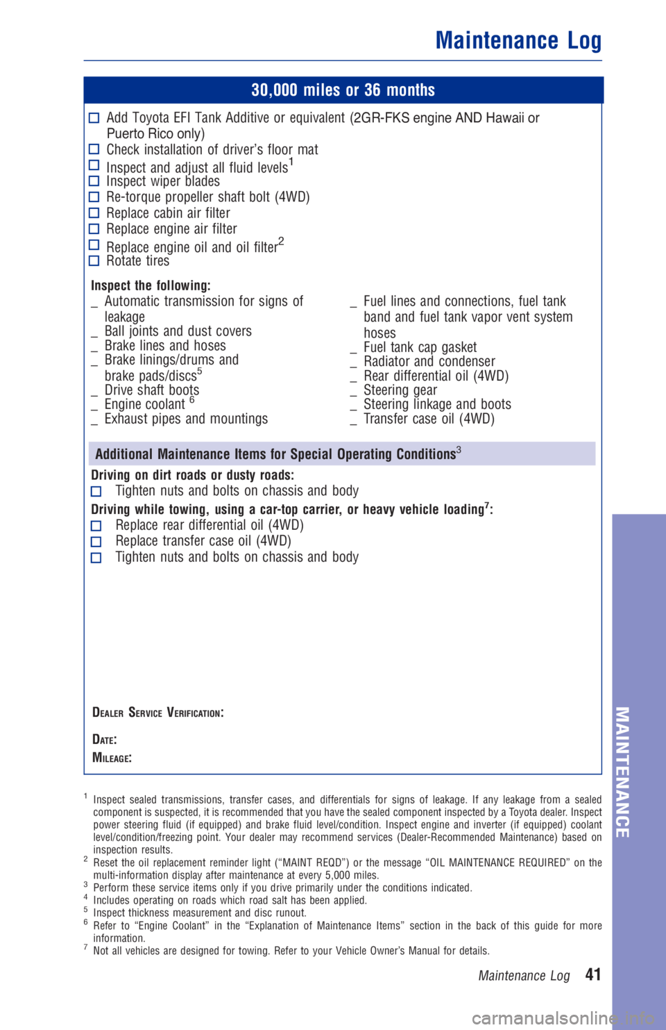 TOYOTA HIGHLANDER 2018  Warranties & Maintenance Guides (in English) JOBNAME: 2878021-en-2018_High PAGE: 41 SESS: 4 OUTPUT: Tue Aug 29 13:45:22 2017
/InfoShareAuthorCODA/InfoShareAuthorCODA/TS_Warr_Maint/2878021-en-2018_H\
ighlander.00505-18WMG-HIG_vX/TS_Warr_Maint_v1
