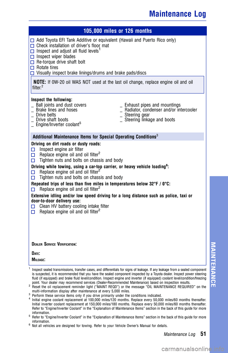TOYOTA HIGHLANDER HYBRID 2018  Warranties & Maintenance Guides (in English) JOBNAME: 2878022-en-2018_High PAGE: 51 SESS: 4 OUTPUT: Tue Aug 29 14:07:59 2017
/InfoShareAuthorCODA/InfoShareAuthorCODA/TS_Warr_Maint/2878022-en-2018_H\
ighlander_Hybrid.00505-18WMG-HH_vX/TS_Warr_Mai