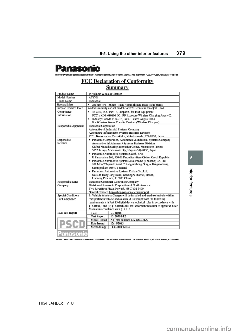 TOYOTA HIGHLANDER HYBRID 2021  Owners Manual (in English) 3795-5. Using the other interior features
5
Interior features
HIGHLANDER HV_U 