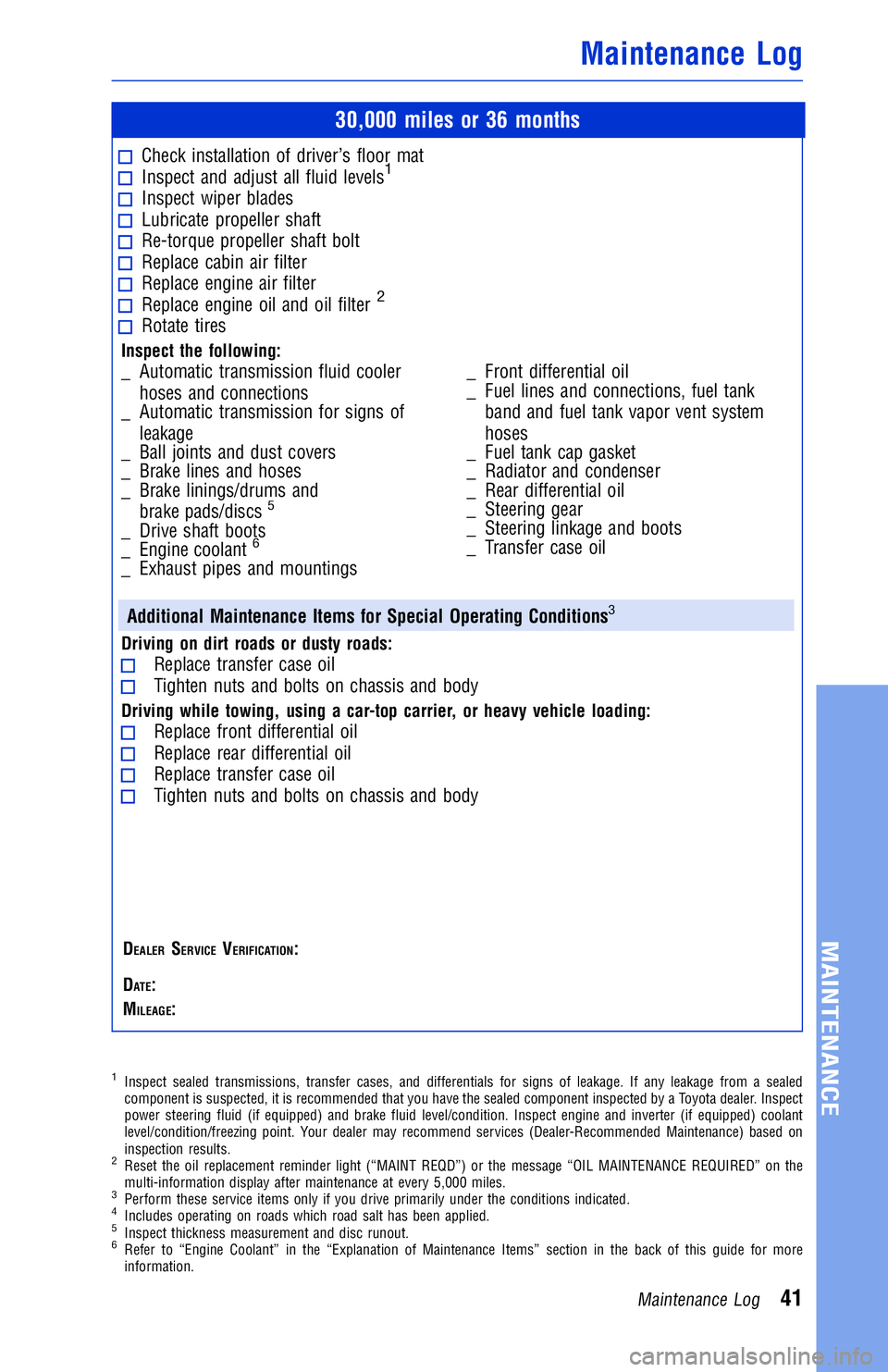 TOYOTA LAND CRUISER 2018  Warranties & Maintenance Guides (in English) JOBNAME: 2878015-en-2018_LAND PAGE: 41 SESS: 4 OUTPUT: Wed Jul 5 18:05:36 2017
/InfoShareAuthorCODA/InfoShareAuthorCODA/TS_Warr_Maint/2878015-en-2018_L\
AND_CRUISER.00505-18WMG-LC/TS_Warr_Maint_v1
30,