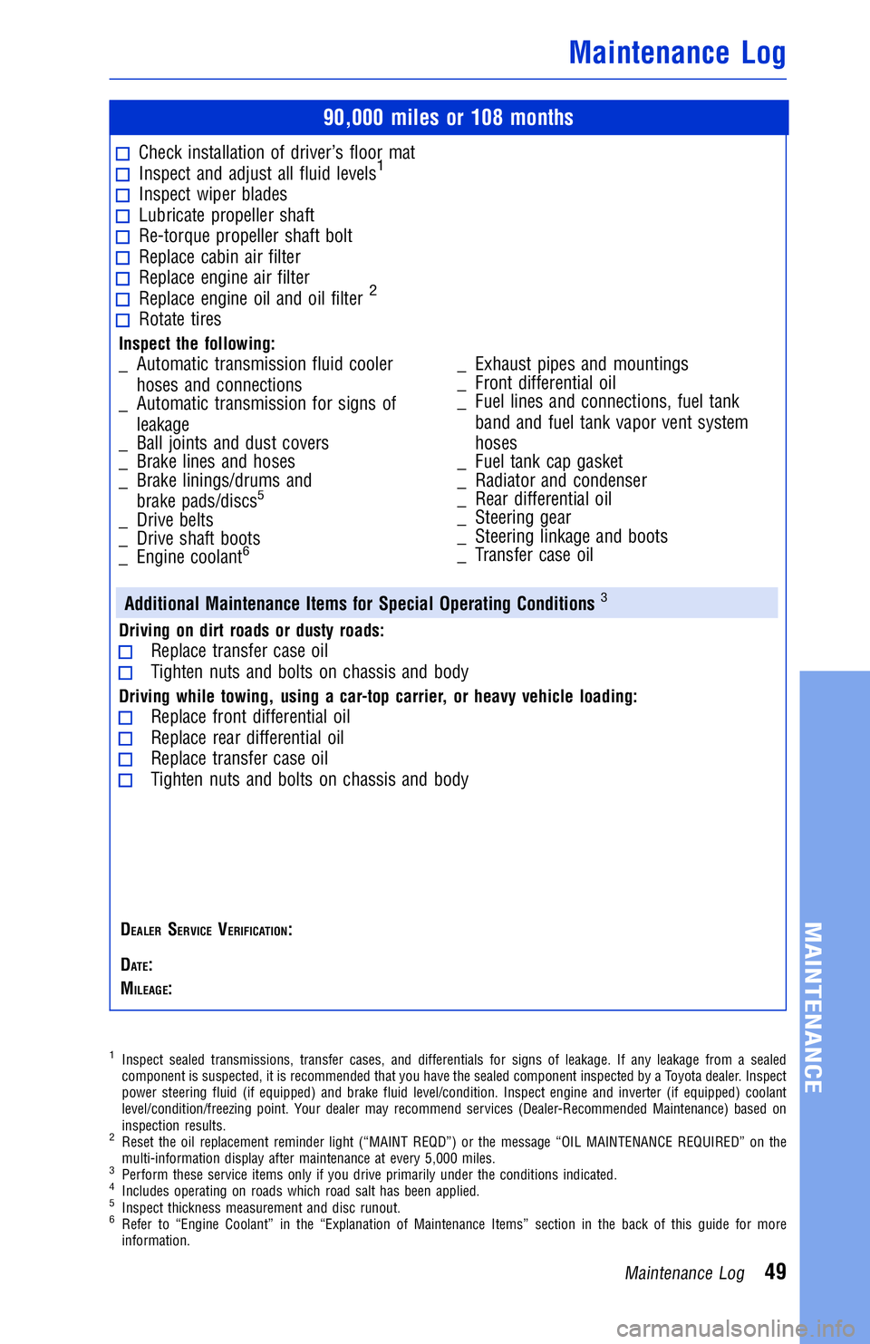 TOYOTA LAND CRUISER 2018  Warranties & Maintenance Guides (in English) JOBNAME: 2878015-en-2018_LAND PAGE: 49 SESS: 4 OUTPUT: Wed Jul 5 18:05:36 2017
/InfoShareAuthorCODA/InfoShareAuthorCODA/TS_Warr_Maint/2878015-en-2018_L\
AND_CRUISER.00505-18WMG-LC/TS_Warr_Maint_v1
90,