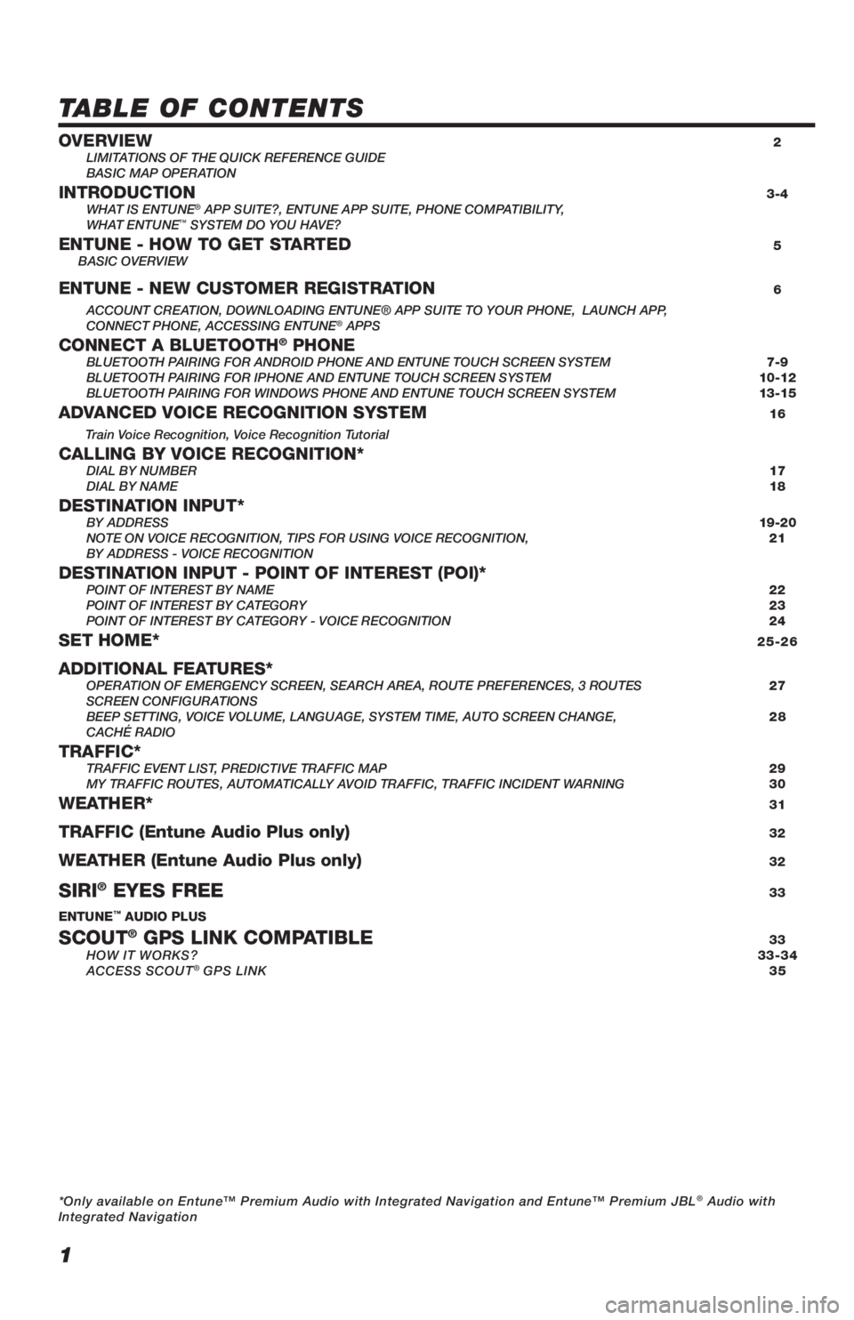 TOYOTA LAND CRUISER 2019 Accessories, Audio & Navigation (in English) 1
TABLE OF CONTENTS
OVERVIEW 2
LIMITATIONS OF THE QUICK REFERENCE GUIDE
BASIC MAP OPERATION
INTRODUCTION 3-4
WHAT IS ENTUNE® APP SUITE?, ENTUNE APP SUITE, PHONE COMPATIBILITY,
WHAT ENTUNE™ TOYOTA LAND CRUISER 2019 Accessories, Audio & Navigation (in English) 1
TABLE OF CONTENTS
OVERVIEW 2
LIMITATIONS OF THE QUICK REFERENCE GUIDE
BASIC MAP OPERATION
INTRODUCTION 3-4
WHAT IS ENTUNE® APP SUITE?, ENTUNE APP SUITE, PHONE COMPATIBILITY,
WHAT ENTUNE™