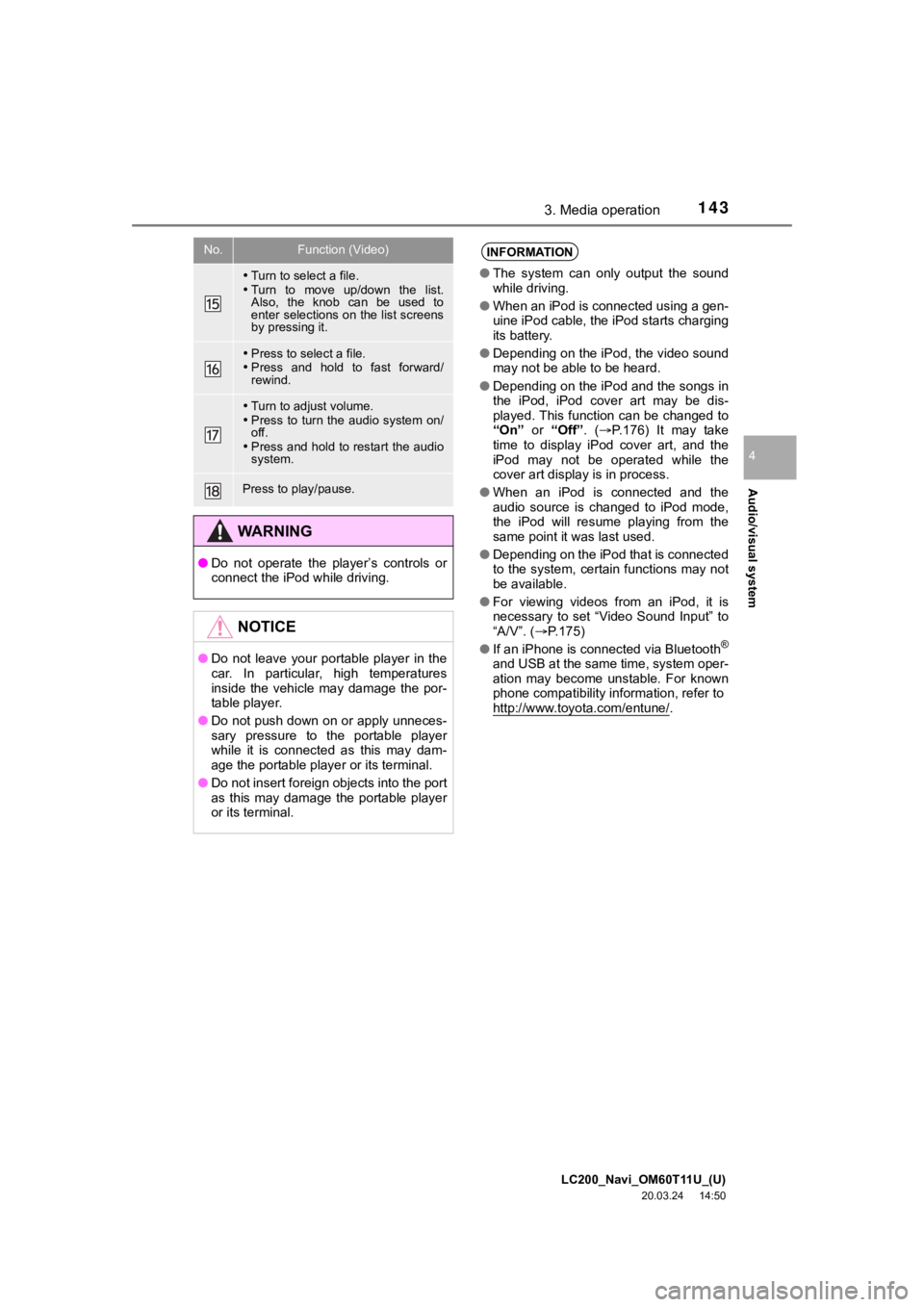 TOYOTA LAND CRUISER 2021 Accessories, Audio & Navigation (in English) LC200_Navi_OM60T11U_(U)
20.03.24 14:50
Audio/visual system
4
1433. Media operation
Turn to select a file.
Turn to move up/down the list.
Also, the knob can be used to
enter selec TOYOTA LAND CRUISER 2021 Accessories, Audio & Navigation (in English) LC200_Navi_OM60T11U_(U)
20.03.24 14:50
Audio/visual system
4
1433. Media operation
Turn to select a file.
Turn to move up/down the list.
Also, the knob can be used to
enter selec