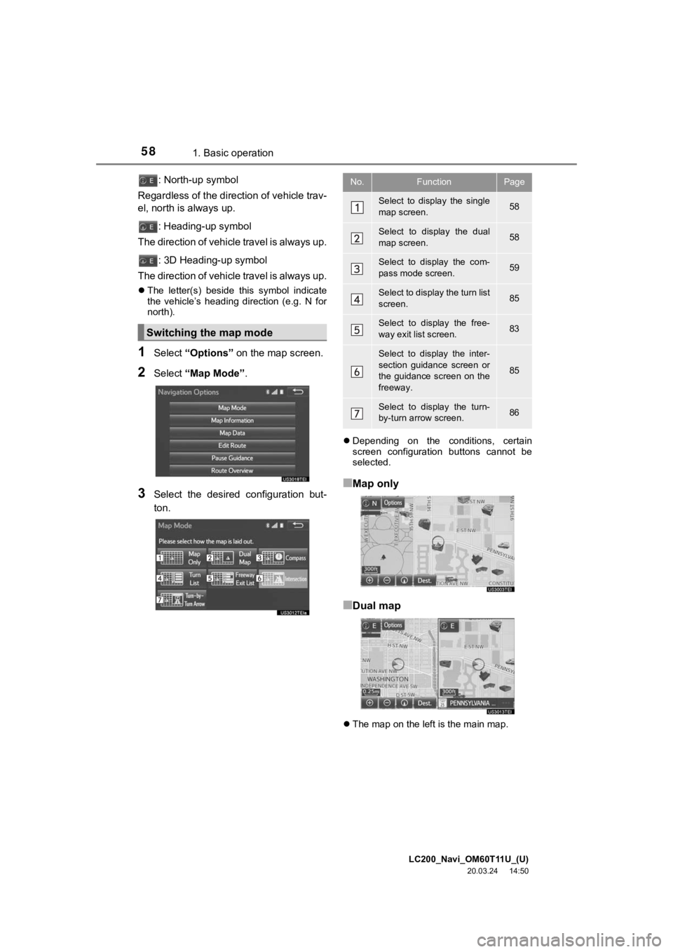 TOYOTA LAND CRUISER 2021 Accessories, Audio & Navigation (in English) LC200_Navi_OM60T11U_(U)
20.03.24 14:50
581. Basic operation
: North-up symbol
Regardless of the direction of vehicle trav-
el, north is always up.
: Heading-up symbol
The direction of vehicle trav TOYOTA LAND CRUISER 2021 Accessories, Audio & Navigation (in English) LC200_Navi_OM60T11U_(U)
20.03.24 14:50
581. Basic operation
: North-up symbol
Regardless of the direction of vehicle trav-
el, north is always up.
: Heading-up symbol
The direction of vehicle trav