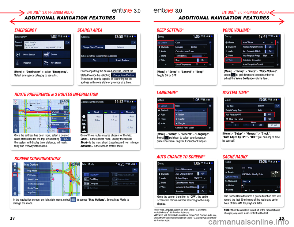 TOYOTA MIRAI 2018  Accessories, Audio & Navigation (in English) 3132
ADDITIONAL NAVIGATION FEATURESADDITIONAL NAVIGATION FEATURES
One of three routes may be chosen for the trip:  Quick- is the easiest route, usually the fastestShort- is the most direct based upon  TOYOTA MIRAI 2018  Accessories, Audio & Navigation (in English) 3132
ADDITIONAL NAVIGATION FEATURESADDITIONAL NAVIGATION FEATURES
One of three routes may be chosen for the trip:  Quick- is the easiest route, usually the fastestShort- is the most direct based upon