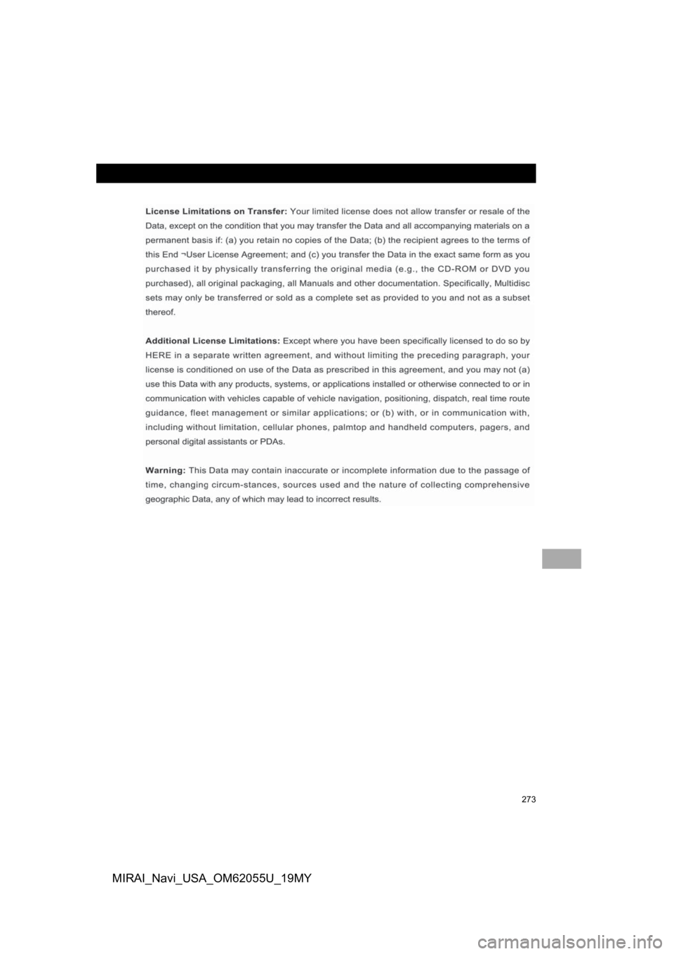 TOYOTA MIRAI 2019 Accessories, Audio & Navigation (in English) 273
MIRAI_Navi_USA_OM62055U_19MY TOYOTA MIRAI 2019 Accessories, Audio & Navigation (in English) 273
MIRAI_Navi_USA_OM62055U_19MY