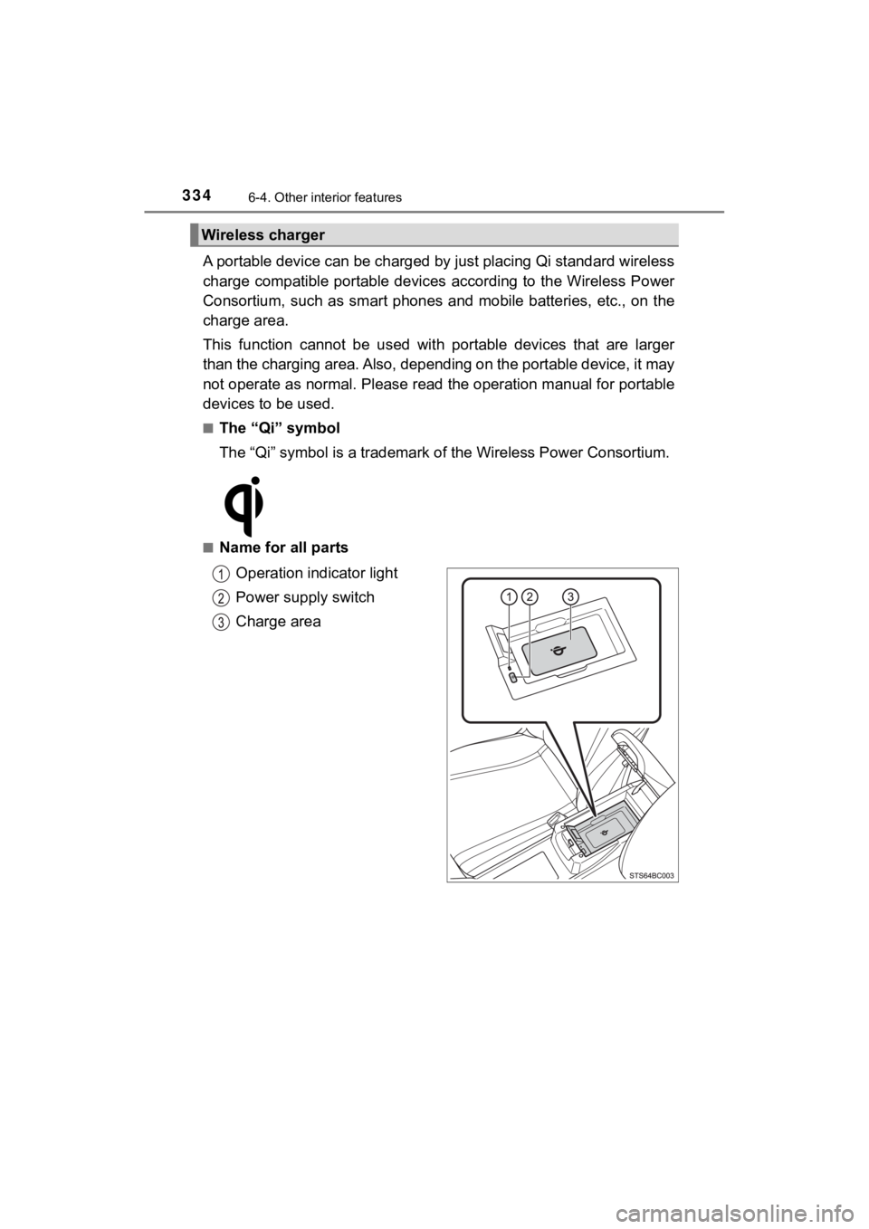 TOYOTA MIRAI 2020 Owners Manual (in English) 3346-4. Other interior features
MIRAI_OM_USA_OM62073U
A portable device can be charged by just placing Qi standard wireless
charge compatible portable devices according to the Wireless Po wer
TOYOTA MIRAI 2020 Owners Manual (in English) 3346-4. Other interior features
MIRAI_OM_USA_OM62073U
A portable device can be charged by just placing Qi standard wireless
charge compatible portable devices according to the Wireless Po wer