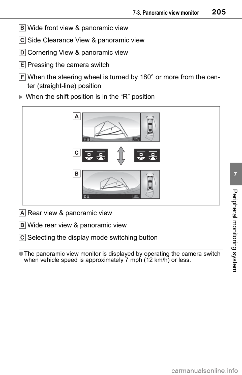 TOYOTA MIRAI 2021 Accessories, Audio & Navigation (in English) 2057-3. Panoramic view monitor
7
Peripheral monitoring system
Wide front view & panoramic view
Side Clearance View & panoramic view
Cornering View & panoramic view
Pressing the camera switch
When the TOYOTA MIRAI 2021 Accessories, Audio & Navigation (in English) 2057-3. Panoramic view monitor
7
Peripheral monitoring system
Wide front view & panoramic view
Side Clearance View & panoramic view
Cornering View & panoramic view
Pressing the camera switch
When the