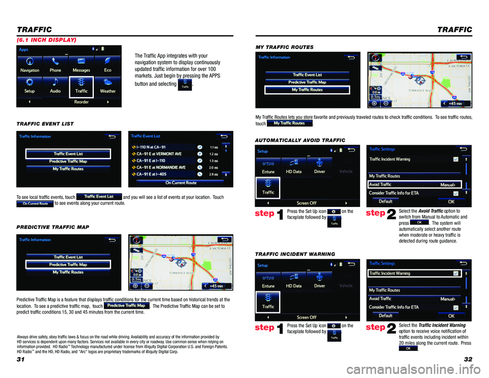 TOYOTA PRIUS 2018  Accessories, Audio & Navigation (in English) 3132
The Traffic App integrates with your 
navigation system to display continuously 
updated traffic information for over 100 
markets. Just begin by pressing the APPS 
button and selecting
 .
 
TRAF