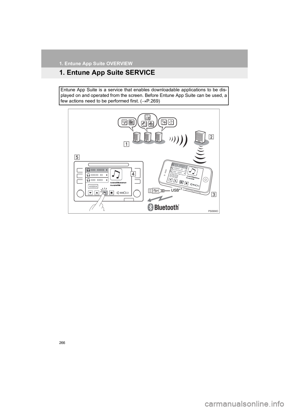 TOYOTA PRIUS 2019 Accessories, Audio & Navigation (in English) 266
PRIUS_Navi_OM47C47U_(U)
18.10.10 12:02
1. Entune App Suite OVERVIEW
1. Entune App Suite SERVICE
Entune App Suite is a service that enables downloadable applications to be dis-
play TOYOTA PRIUS 2019 Accessories, Audio & Navigation (in English) 266
PRIUS_Navi_OM47C47U_(U)
18.10.10 12:02
1. Entune App Suite OVERVIEW
1. Entune App Suite SERVICE
Entune App Suite is a service that enables downloadable applications to be dis-
play