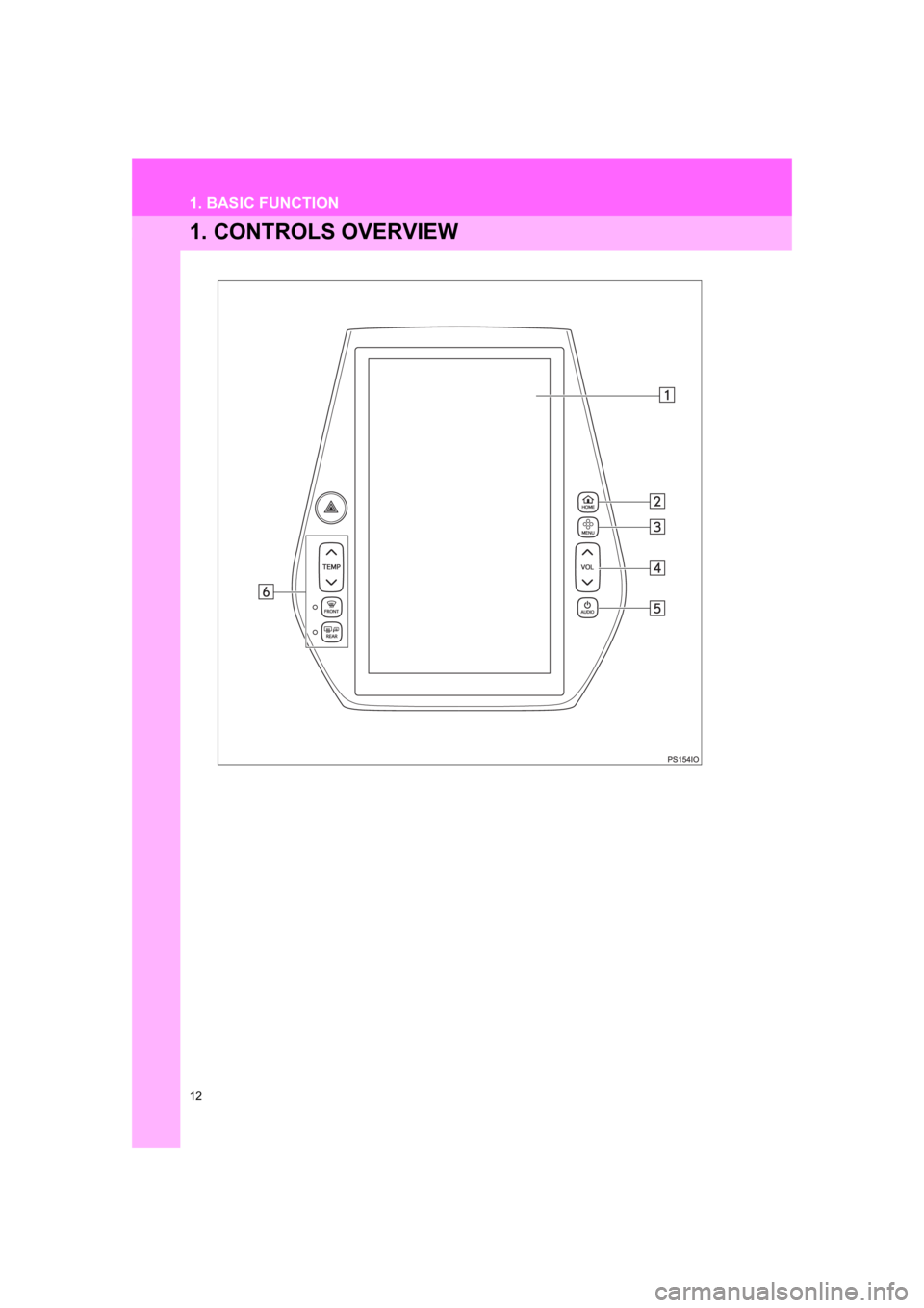 TOYOTA PRIUS 2019  Accessories, Audio & Navigation (in English) 12
PRIUS_Wide Navi_OM47C48U_(U)
18.10.10     10:30
1. BASIC FUNCTION
1. CONTROLS OVERVIEW 
