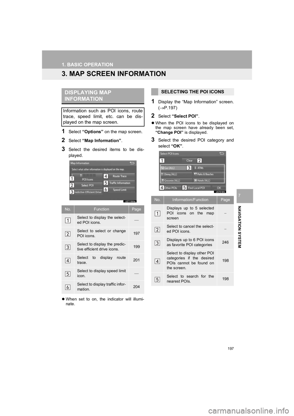 TOYOTA PRIUS 2019 Accessories, Audio & Navigation (in English) 197
1. BASIC OPERATION
PRIUS_Wide Navi_OM47C48U_(U)
18.10.10 10:30
NAVIGATION SYSTEM
7
3. MAP SCREEN INFORMATION
1Select “Options” on the map screen.
2Select “Map Information” .
3Select TOYOTA PRIUS 2019 Accessories, Audio & Navigation (in English) 197
1. BASIC OPERATION
PRIUS_Wide Navi_OM47C48U_(U)
18.10.10 10:30
NAVIGATION SYSTEM
7
3. MAP SCREEN INFORMATION
1Select “Options” on the map screen.
2Select “Map Information” .
3Select