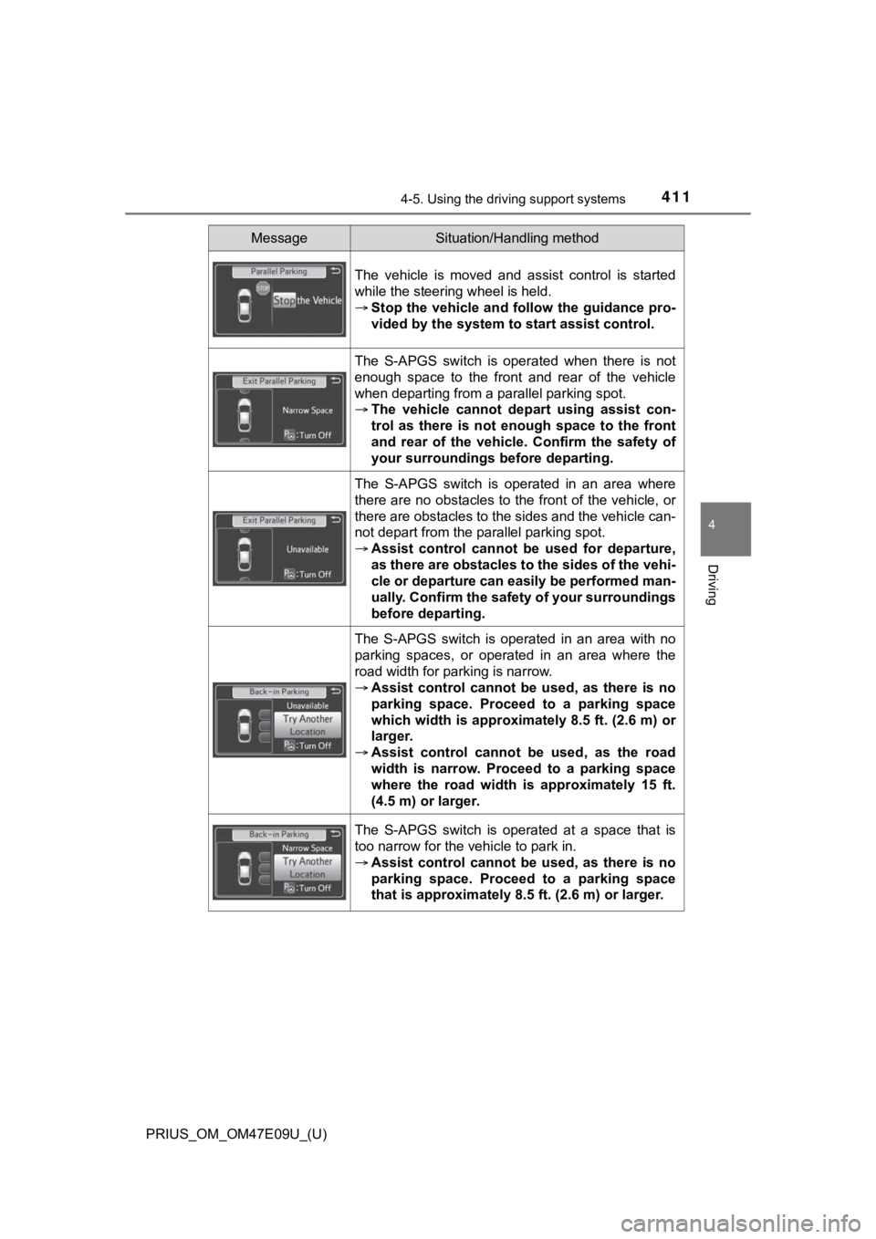 TOYOTA PRIUS 2021  Owners Manual (in English) PRIUS_OM_OM47E09U_(U)
4114-5. Using the driving support systems
4
Driving
The  vehicle  is  moved  and  assist  control  is  started
while the steering wheel is held.
Stop the vehicle and follow th