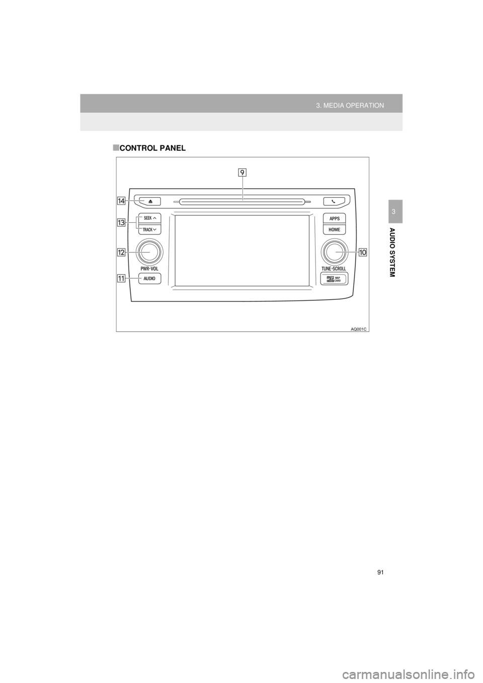TOYOTA PRIUS C 2018  Accessories, Audio & Navigation (in English) 91
3. MEDIA OPERATION
Prius_C_Navi_U
AUDIO SYSTEM
3
■CONTROL PANEL 