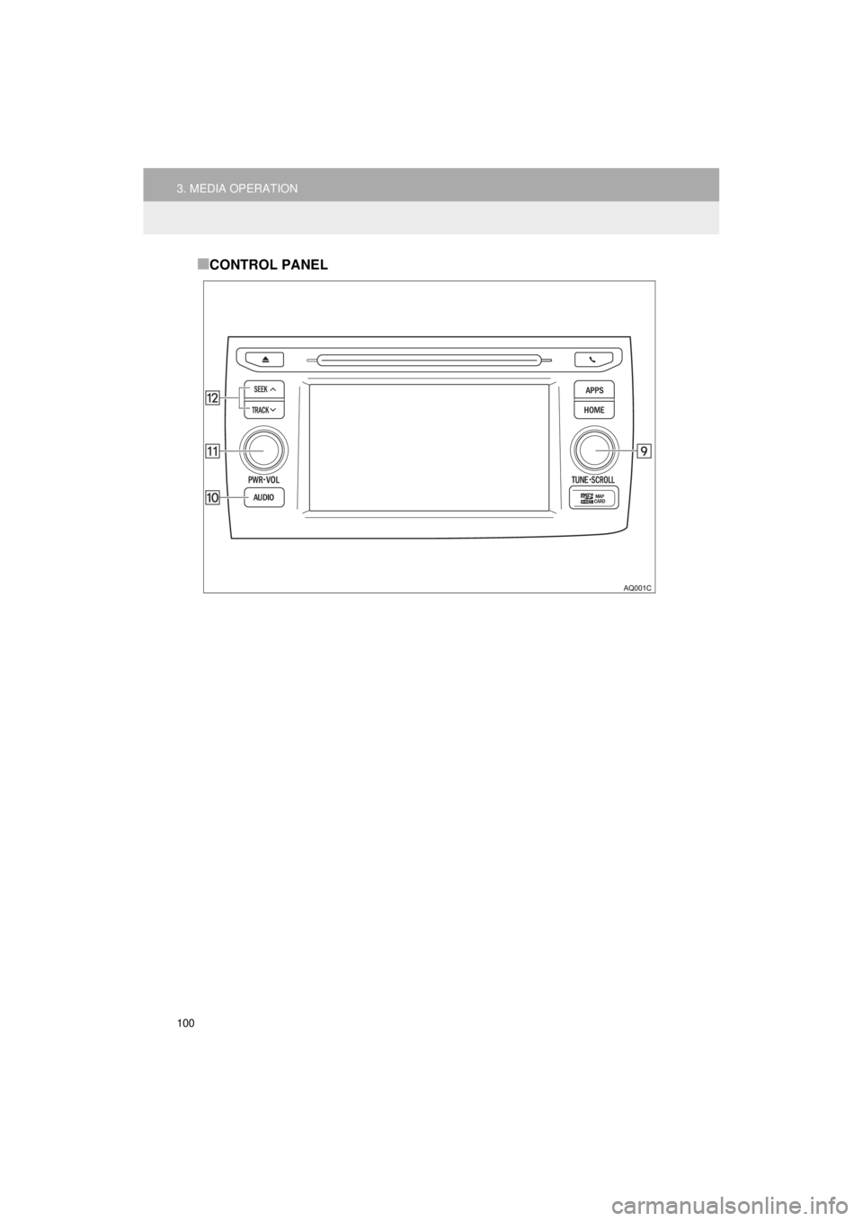 TOYOTA PRIUS C 2018  Accessories, Audio & Navigation (in English) 100
3. MEDIA OPERATION
Prius_C_Navi_U
■CONTROL PANEL 